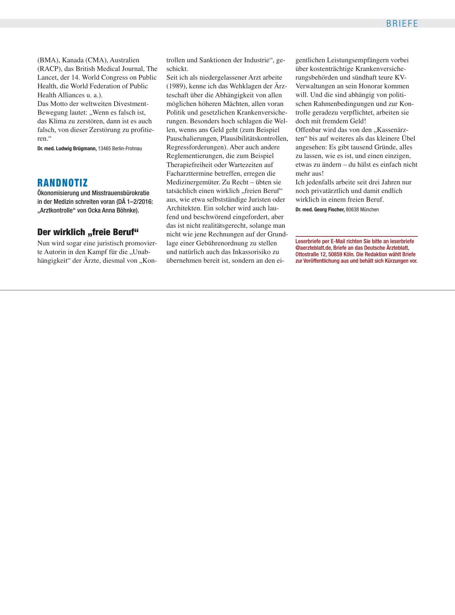 Vorschauseite 1: Randnotiz: Der wirklich „freie Beruf“ – Deutsches Ärzteblatt