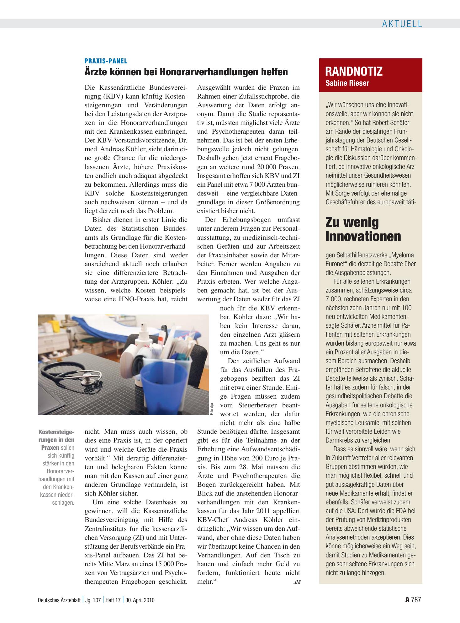 Vorschauseite 1: Randnotiz: Zu wenig Innovationen – Deutsches Ärzteblatt