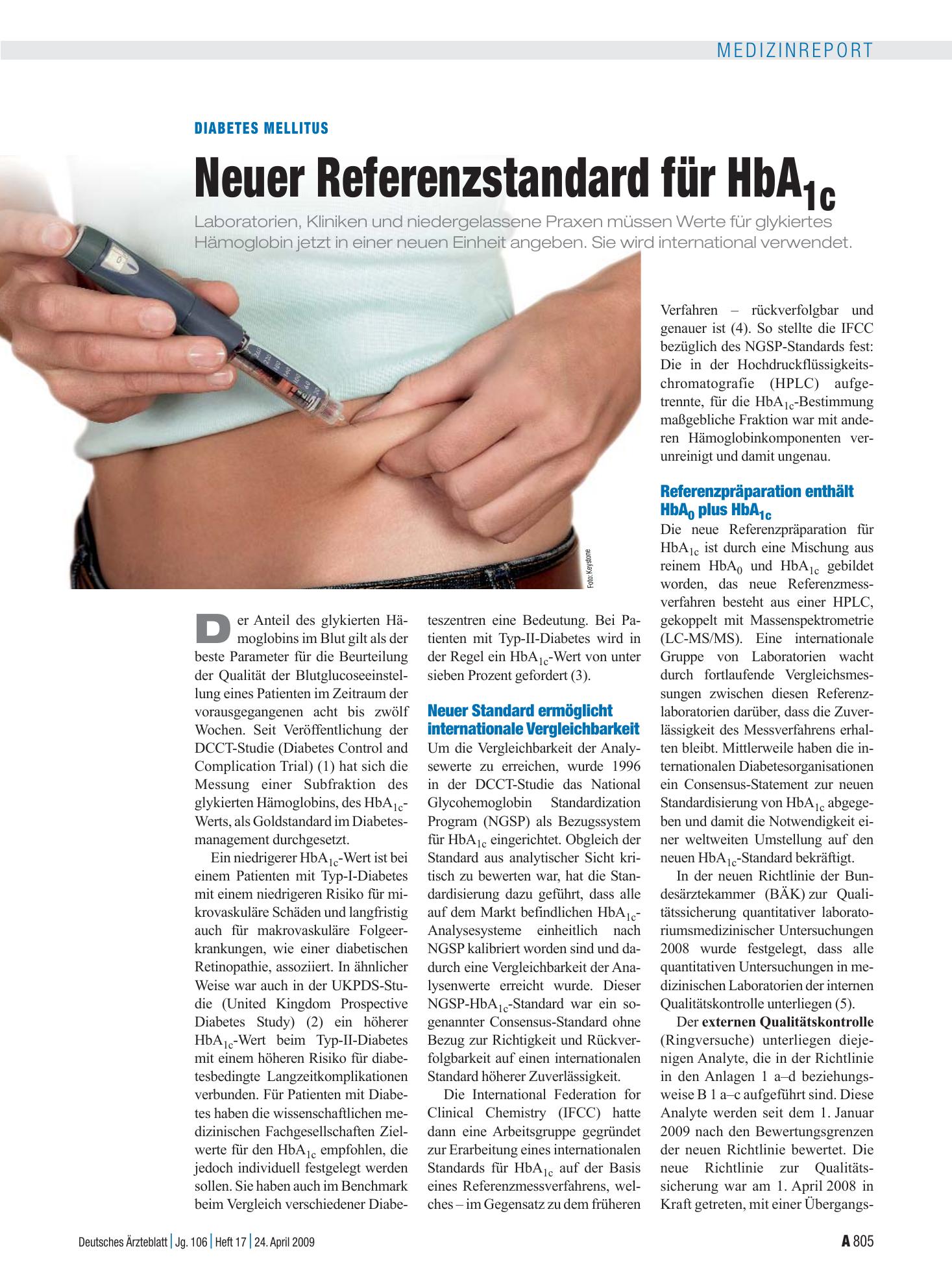 Vorschauseite 1: Diabetes mellitus: Neuer Referenzstandard für HbA1c – Deutsches Ärzteblatt