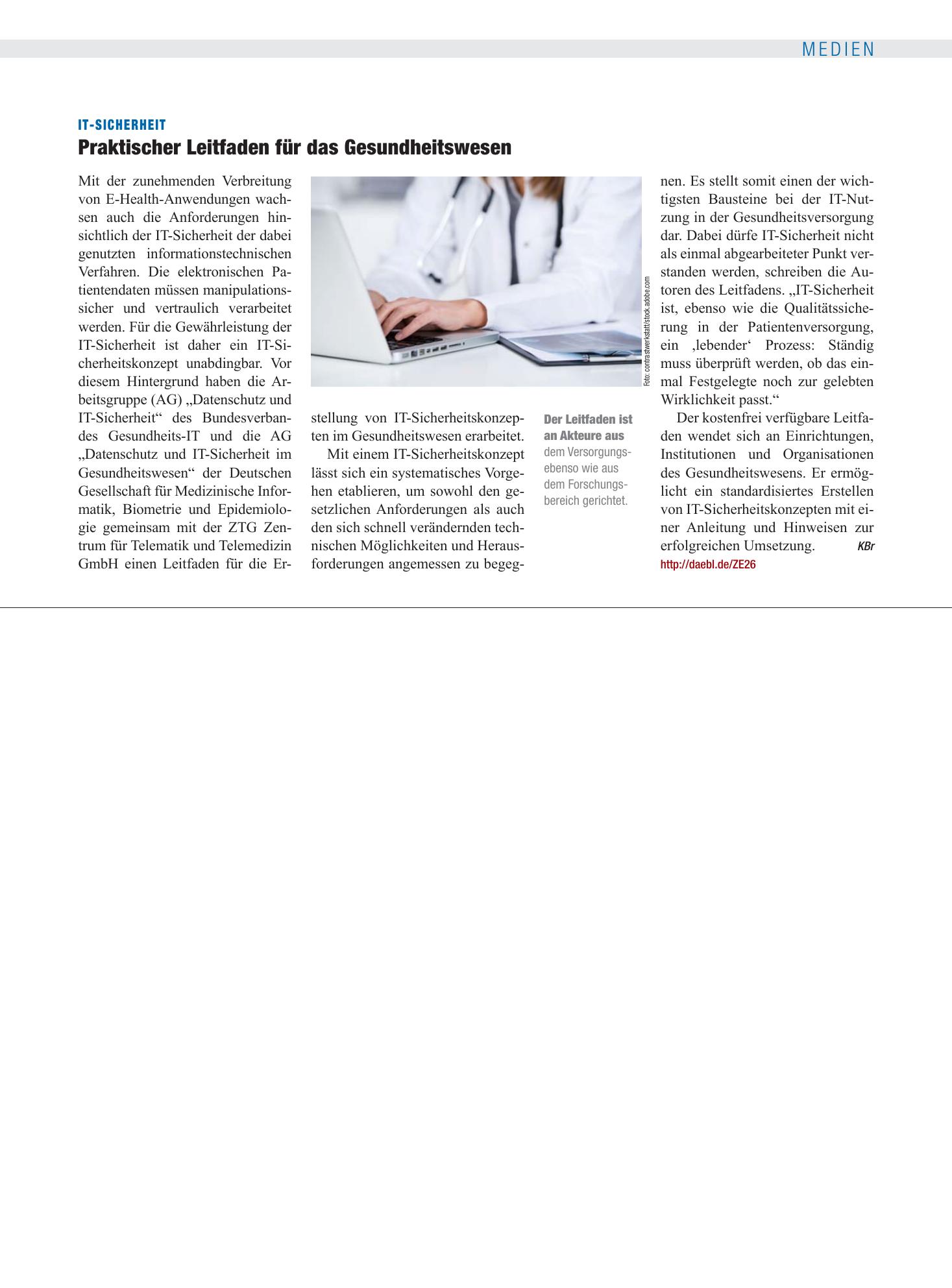 Vorschauseite 1: IT-Sicherheit: Praktischer Leitfaden für das Gesundheitswesen – Deutsches Ärzteblatt