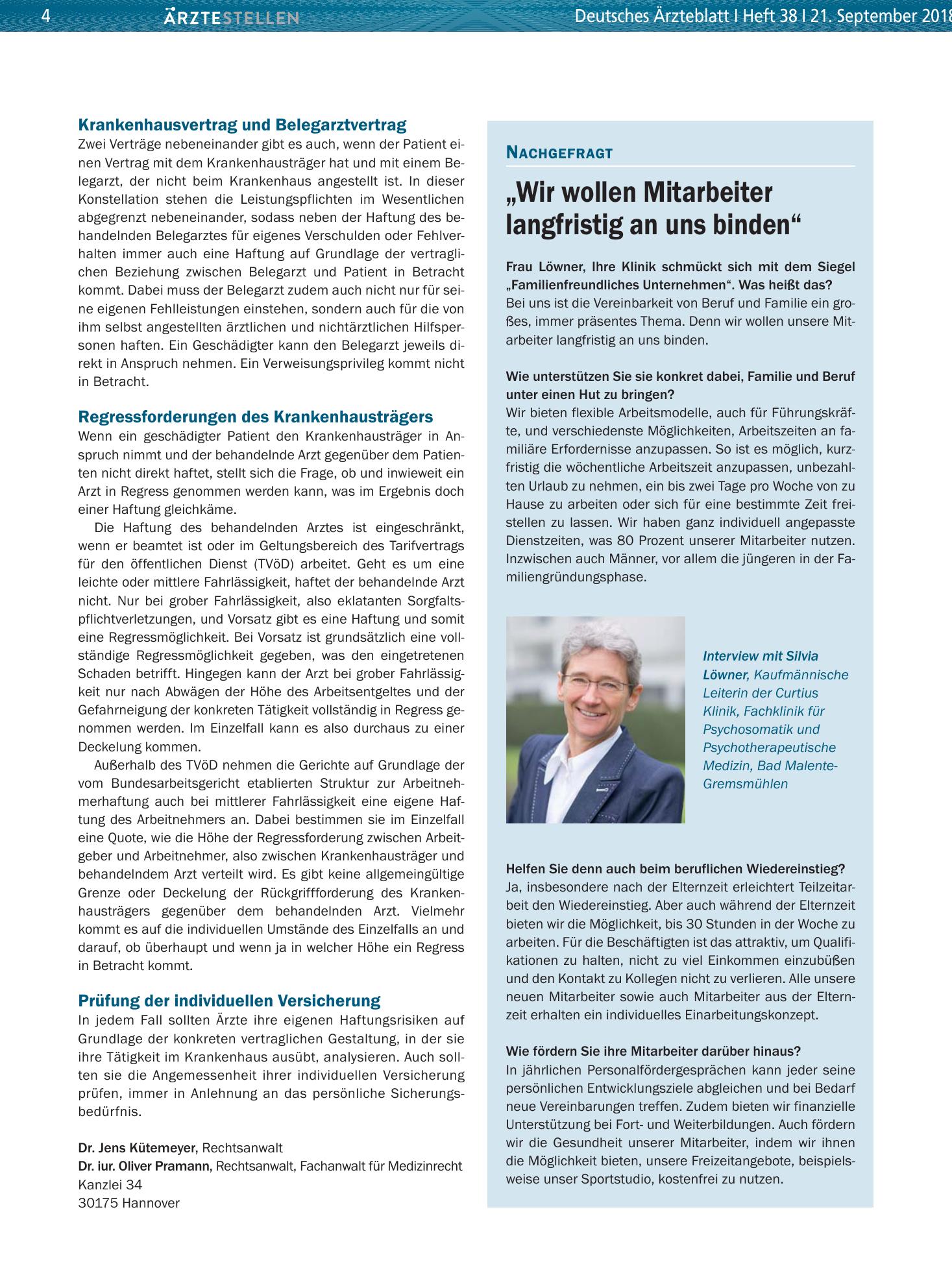 Vorschauseite 1: „Wir wollen Mitarbeiter langfristig an uns binden“ – Deutsches Ärzteblatt