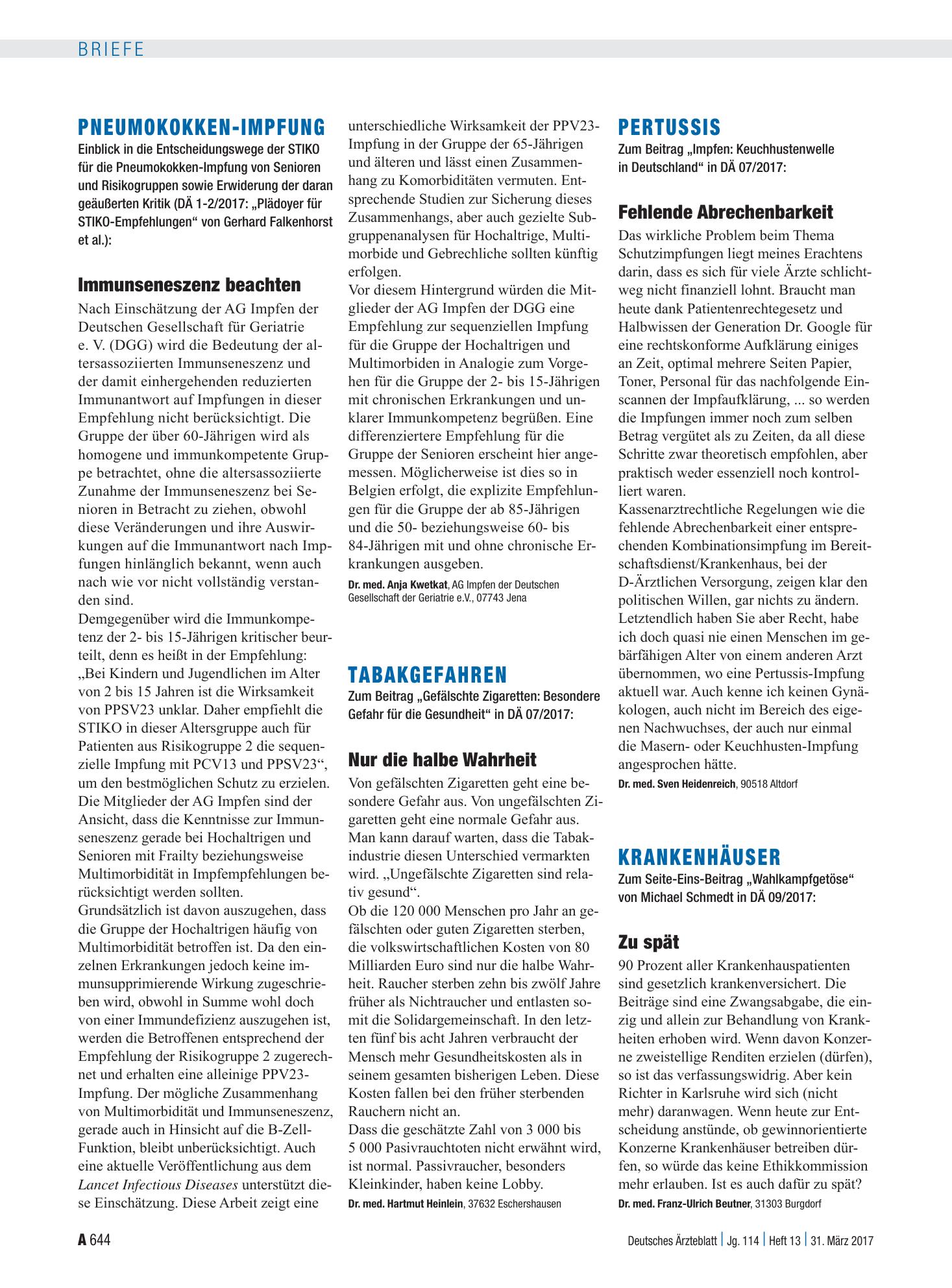 Vorschauseite 1: Krankenhäuser: Zu spät – Deutsches Ärzteblatt