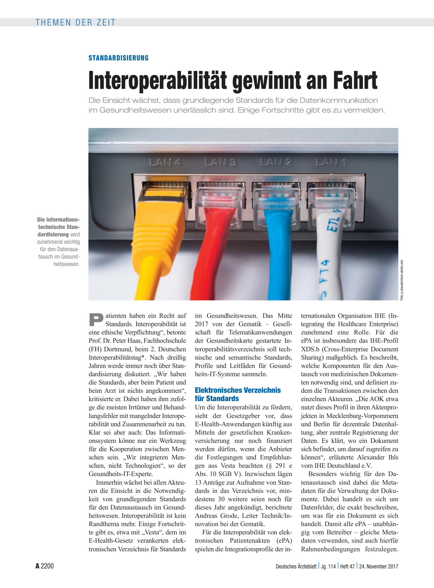 Vorschauseite 1: Standardisierung: Interoperabilität gewinnt an Fahrt – Deutsches Ärzteblatt