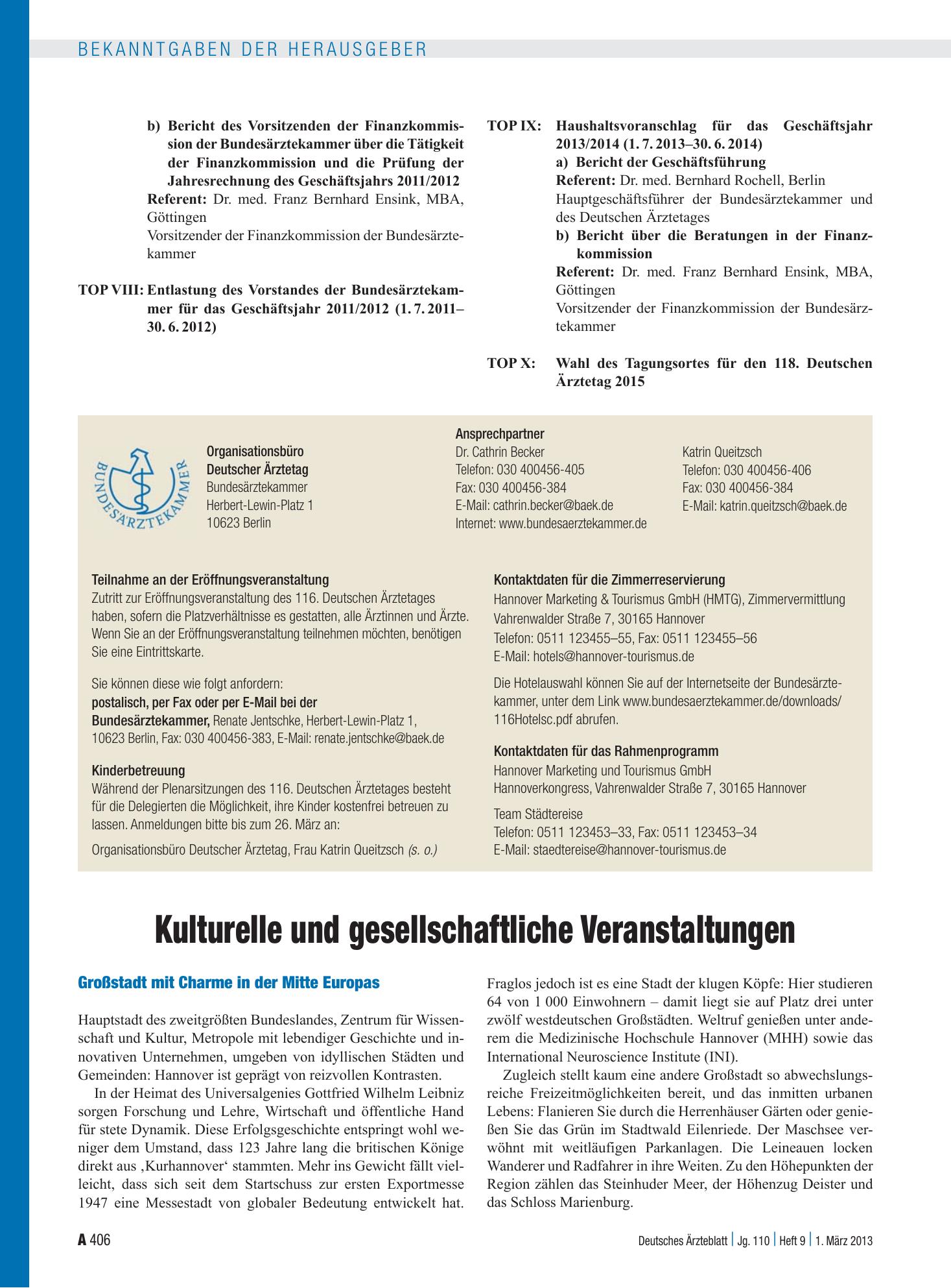 Vorschauseite 1: Kulturelle und gesellschaftliche Veranstaltungen – Deutsches Ärzteblatt