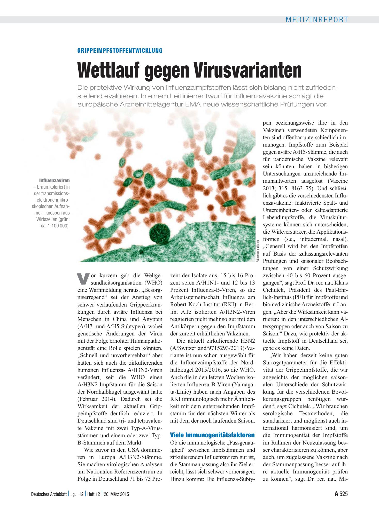Vorschauseite 1: Grippeimpfstoffentwicklung: Wettlauf gegen Virusvarianten – Deutsches Ärzteblatt