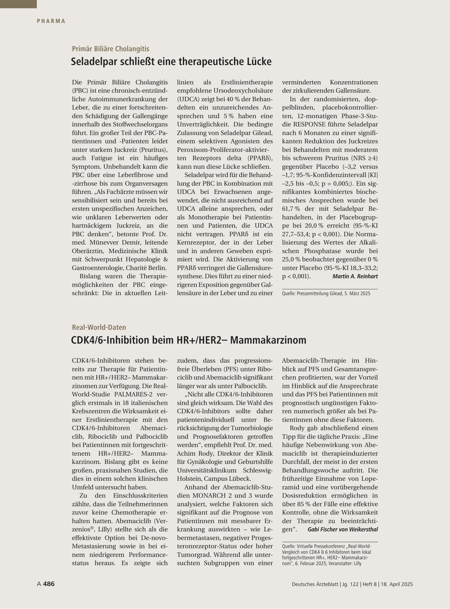 Vorschauseite 1: Real-World-Daten: CDK4/6-Inhibition beim HR+/HER2– Mammakarzinom – Deutsches Ärzteblatt