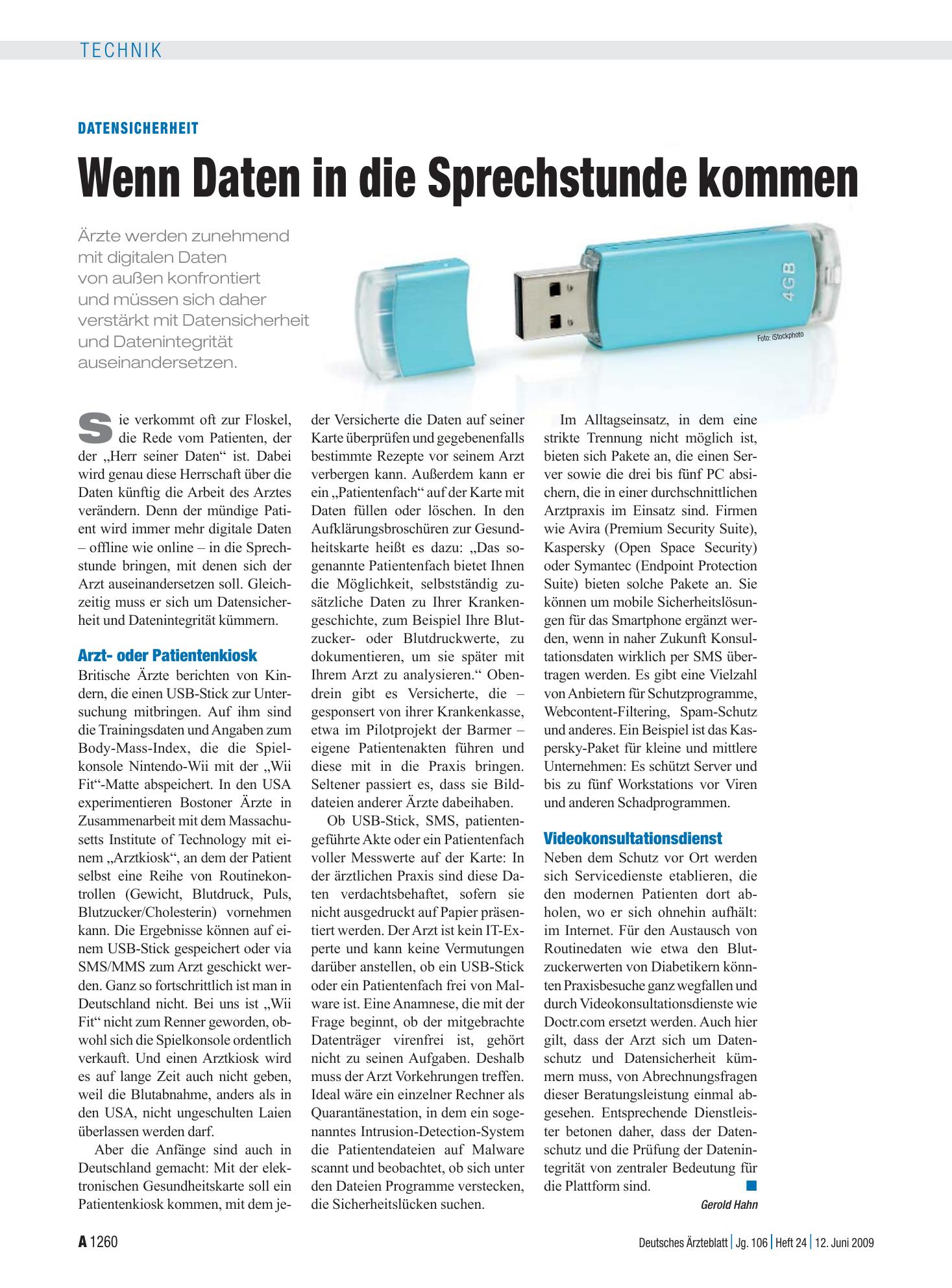 Vorschauseite 1: Datensicherheit: Wenn Daten in die Sprechstunde kommen – Deutsches Ärzteblatt