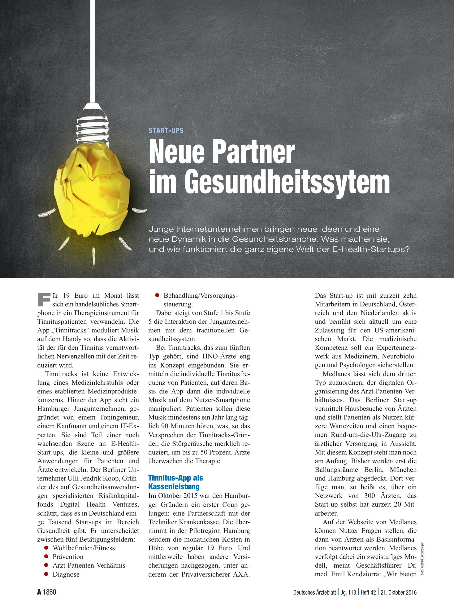 Vorschauseite 1: Start-ups: Neue Partner im Gesundheitssytem – Deutsches Ärzteblatt