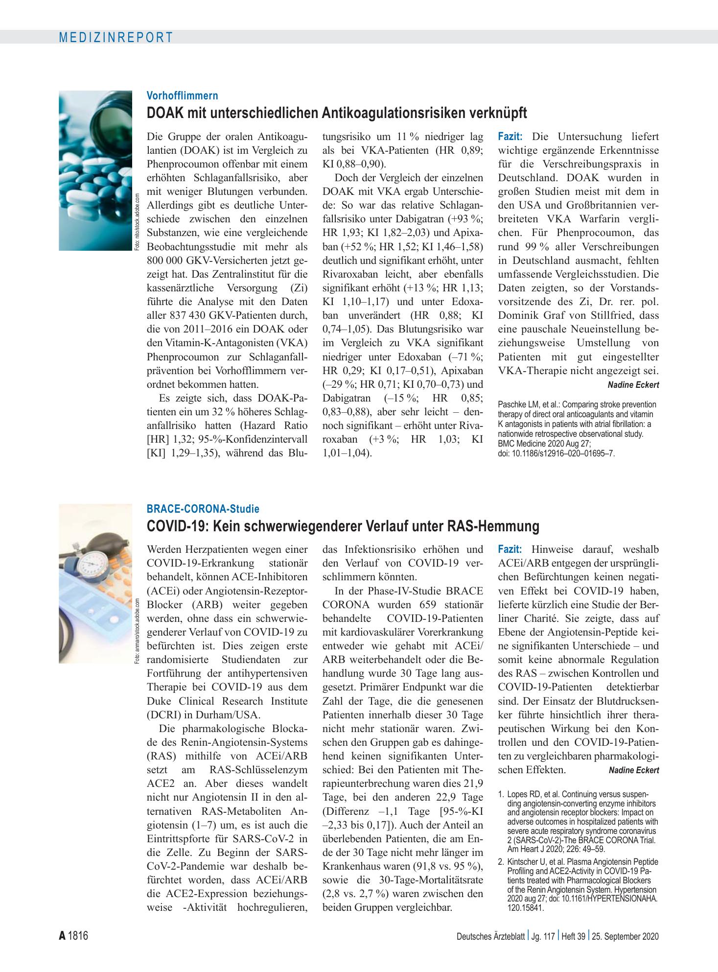 Vorschauseite 1: Vorhofflimmern: DOAK mit unterschiedlichen Antikoagulationsrisiken verknüpft – Deutsches Ärzteblatt