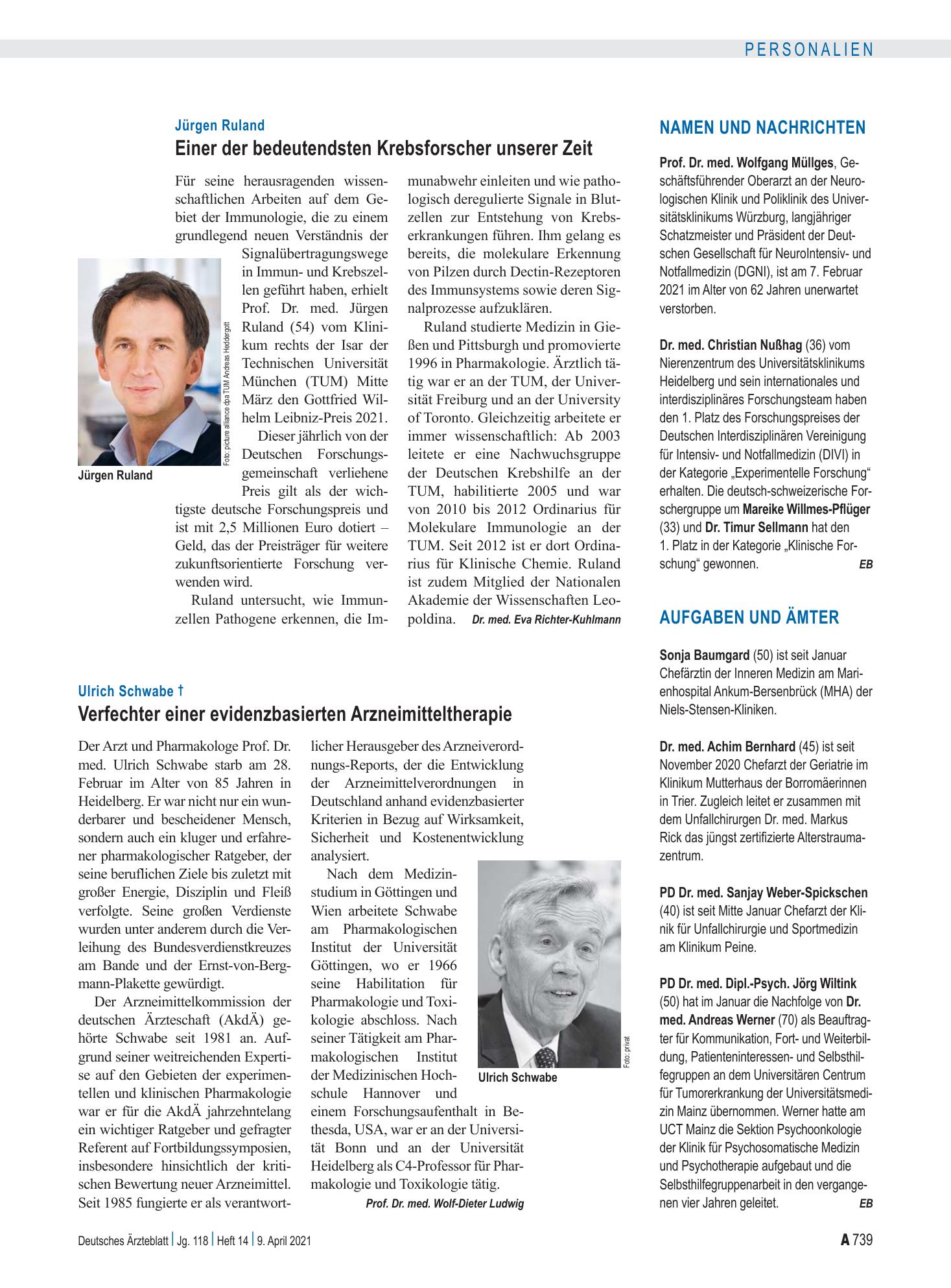 Vorschauseite 1: Aufgaben und Ämter – Deutsches Ärzteblatt