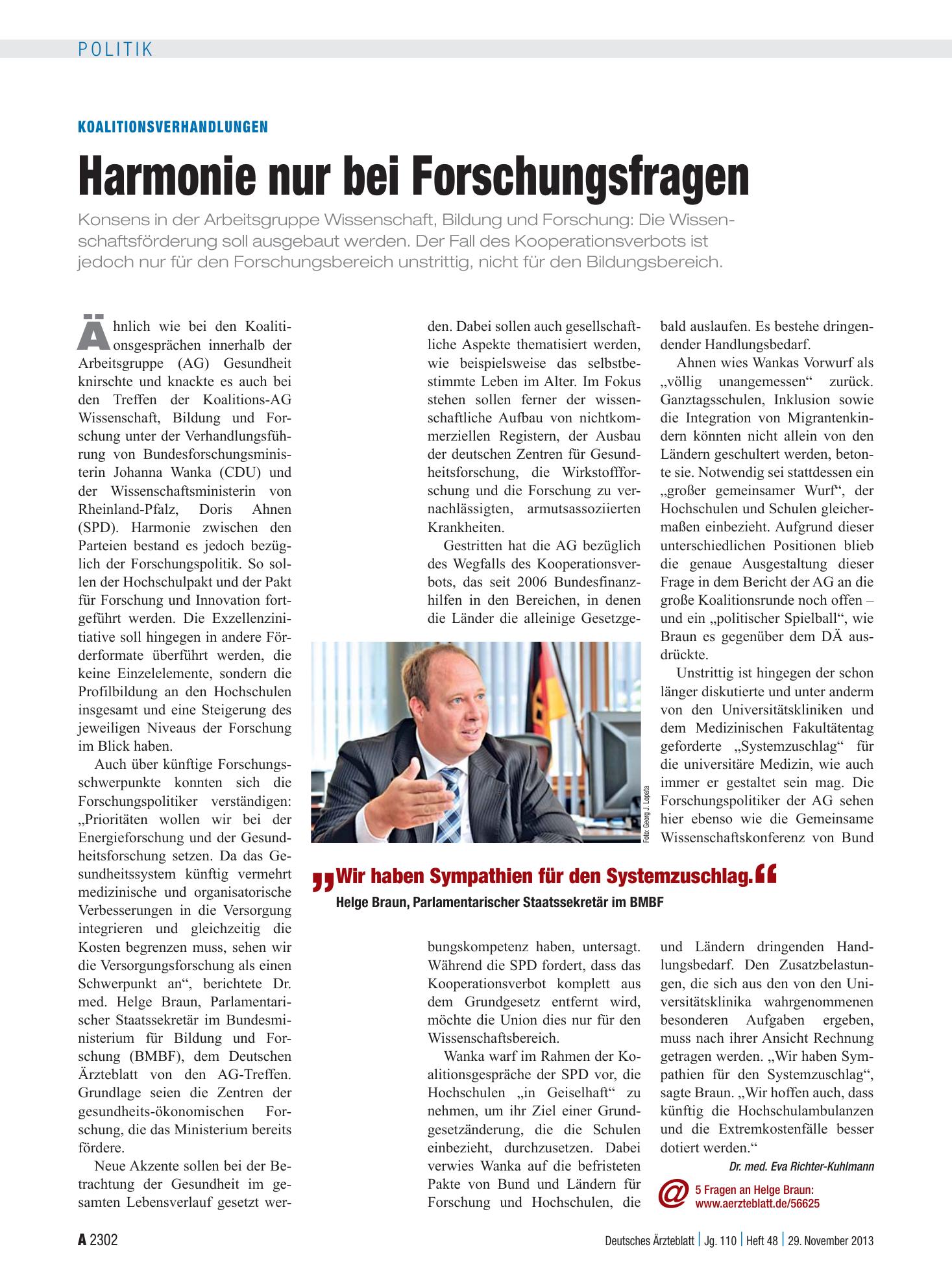 Vorschauseite 1: Koalitionsverhandlungen: Harmonie nur bei Forschungsfragen – Deutsches Ärzteblatt