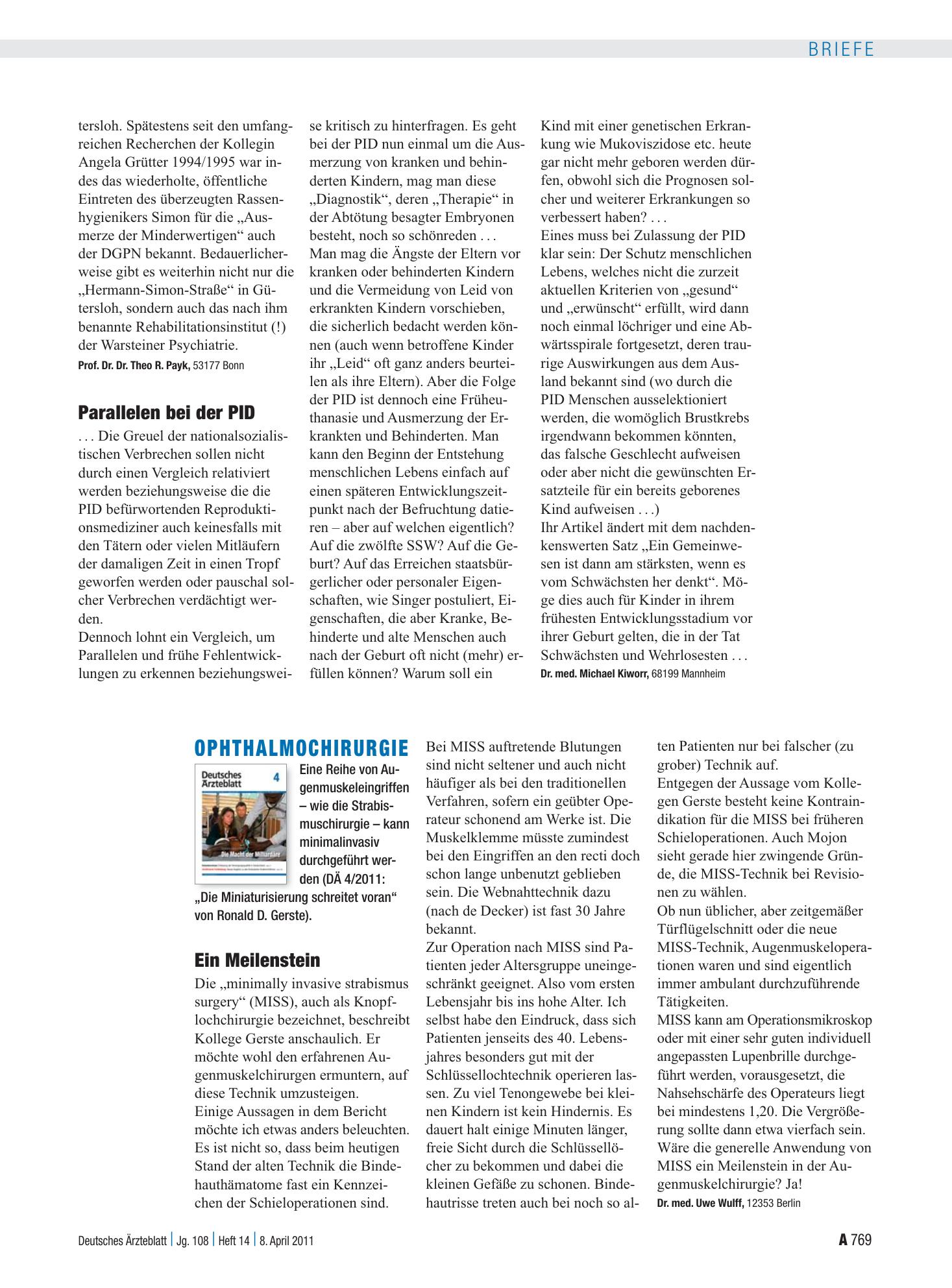 Vorschauseite 1: NS-Zeit: Parallelen bei der PID – Deutsches Ärzteblatt