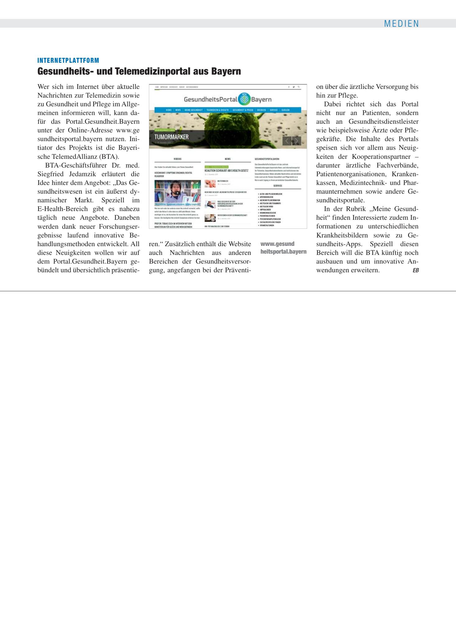 Vorschauseite 1: Internetplattform: Gesundheits- und Telemedizinportal aus Bayern – Deutsches Ärzteblatt