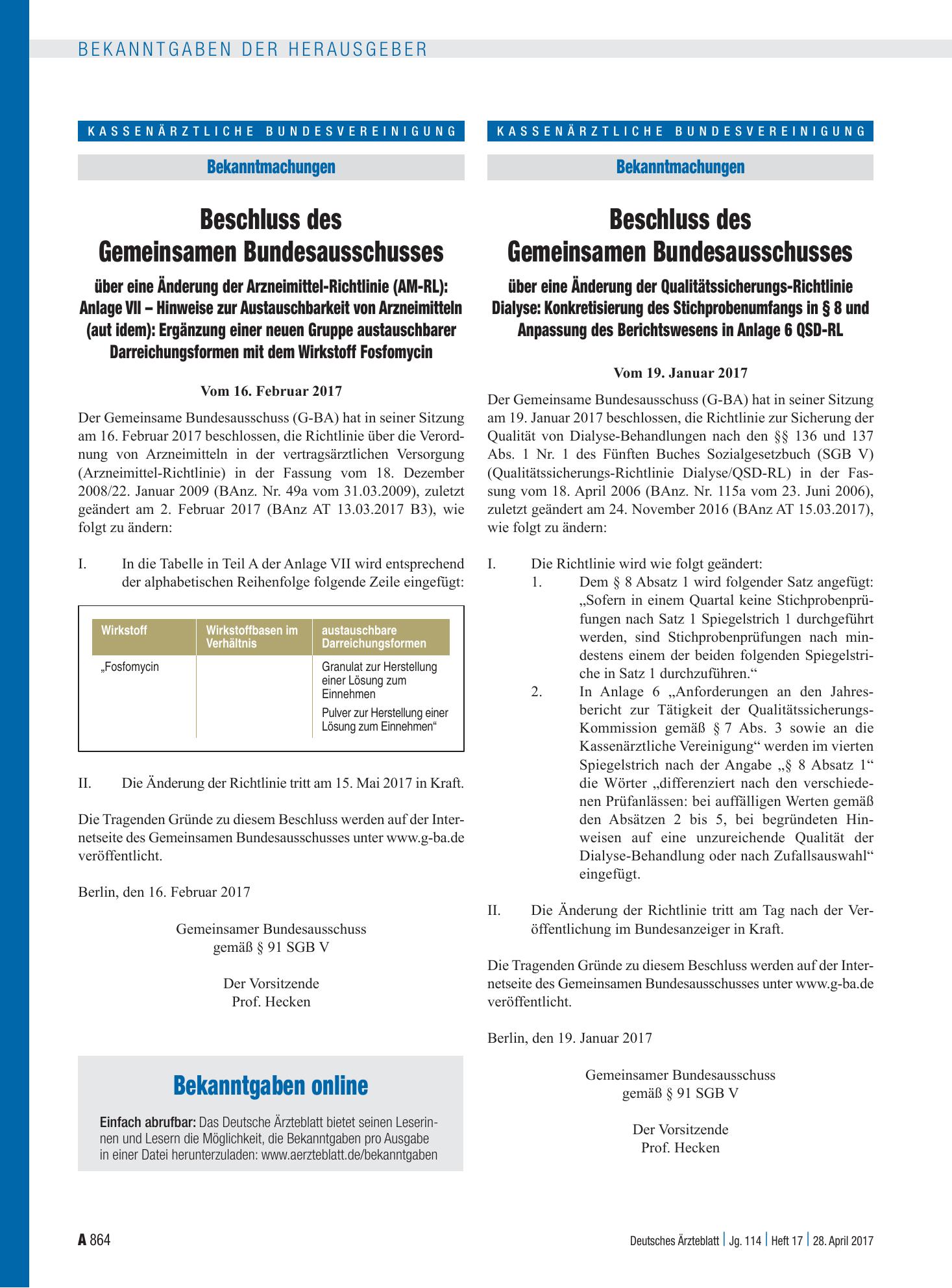 Vorschauseite 1: Beschluss des Gemeinsamen Bundesausschusses über eine Änderung der Qualitätssicherungs-Richtlinie Dialyse: Konkretisierung des Stichprobenumfangs in § 8 und Anpassung des Berichts…