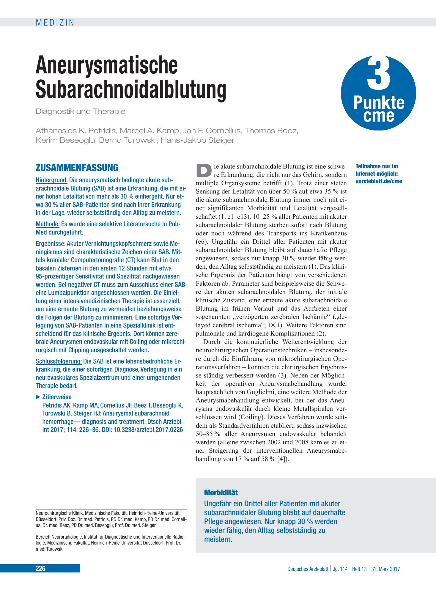 Vorschauseite 1: Aneurysmatische Subarachnoidalblutung – Deutsches Ärzteblatt