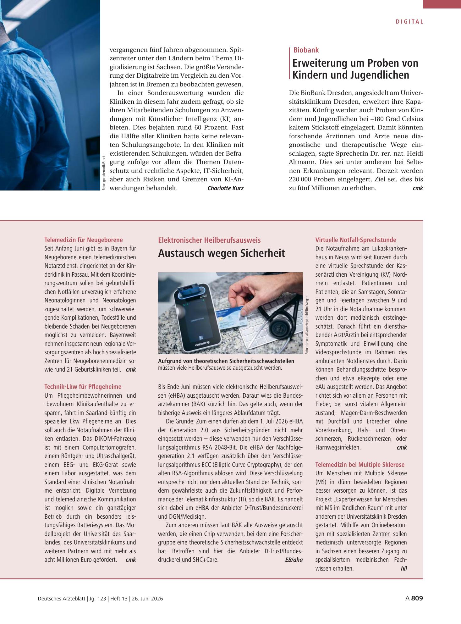 Vorschauseite 1: Virtuelle Notfall-Sprechstunde / Telemedizin bei Multiple Sklerose – Deutsches Ärzteblatt
