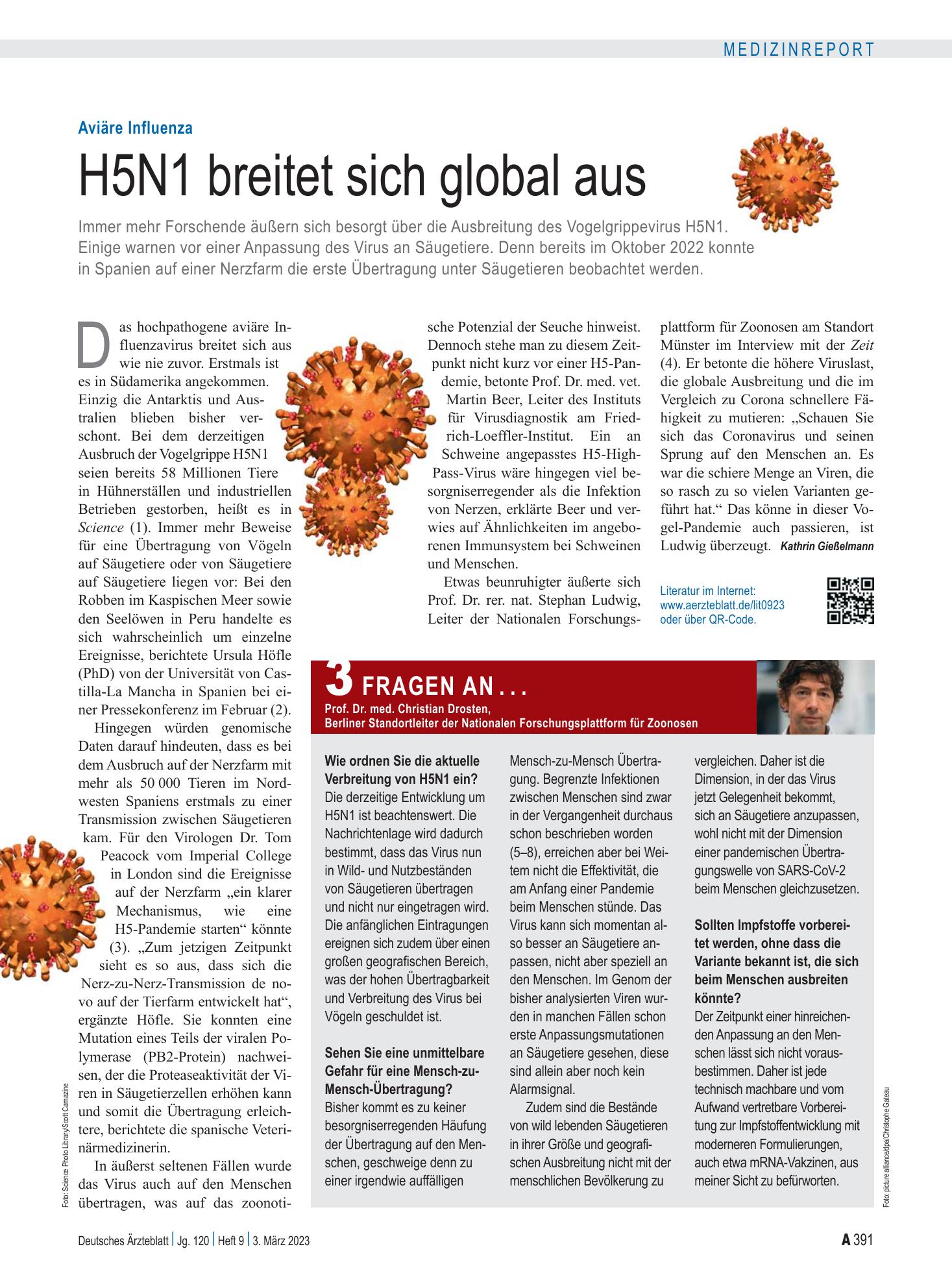 Vorschauseite 1: Aviäre Influenza: H5N1 breitet sich global aus – Deutsches Ärzteblatt