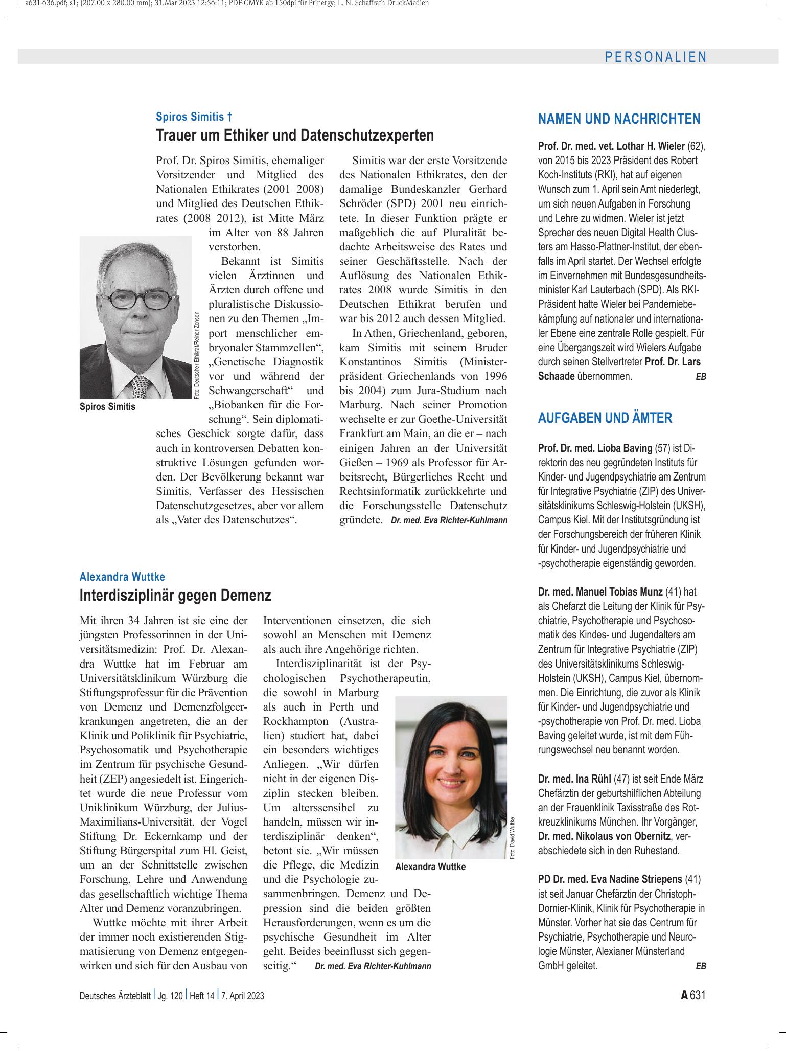 Vorschauseite 1: Aufgaben und Ämter – Deutsches Ärzteblatt