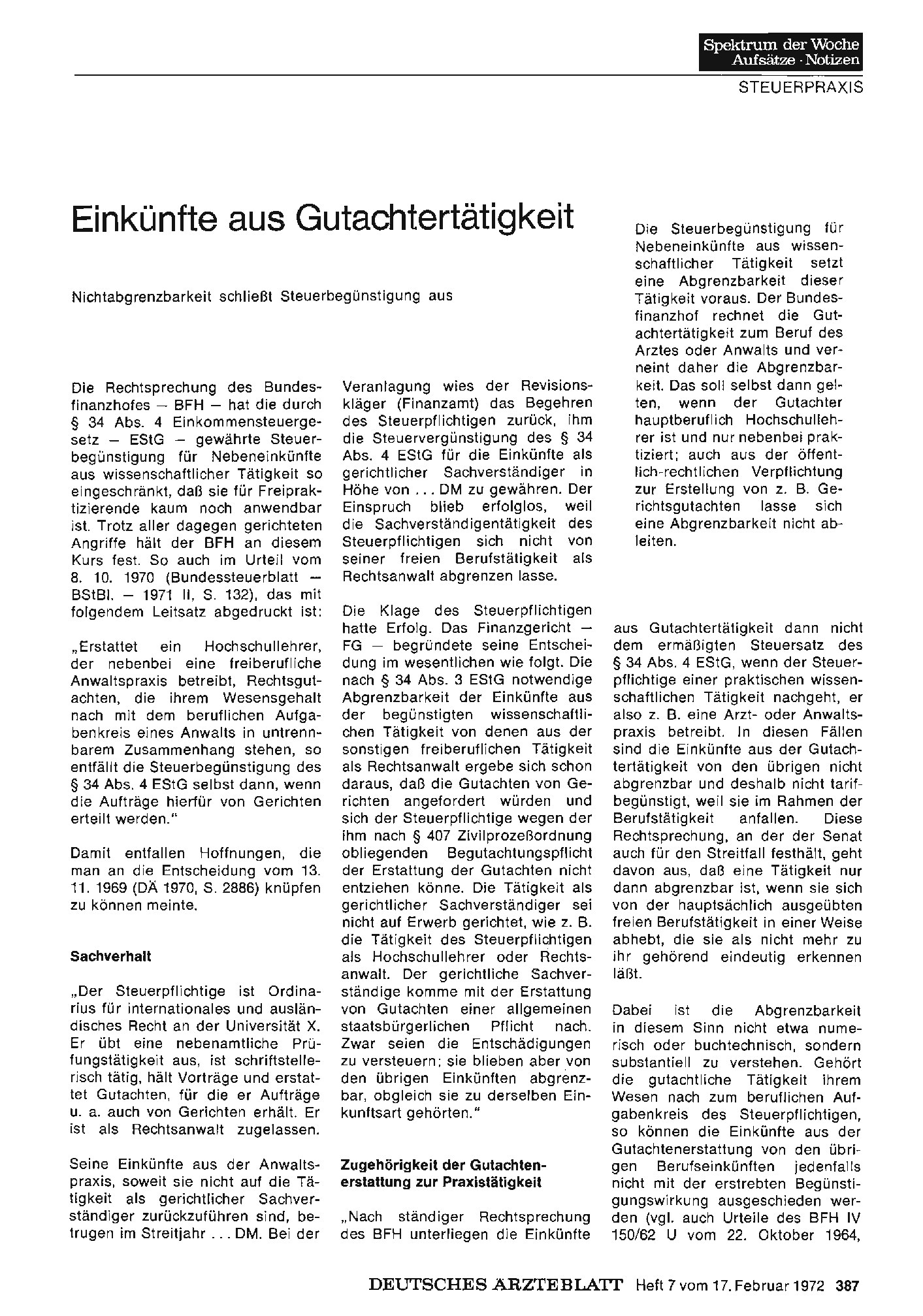 Vorschauseite 1: Einkünfte aus Gutachtertätigkeit: Nichtabgrenzbarkeit schließt Steuerbegünstigung aus