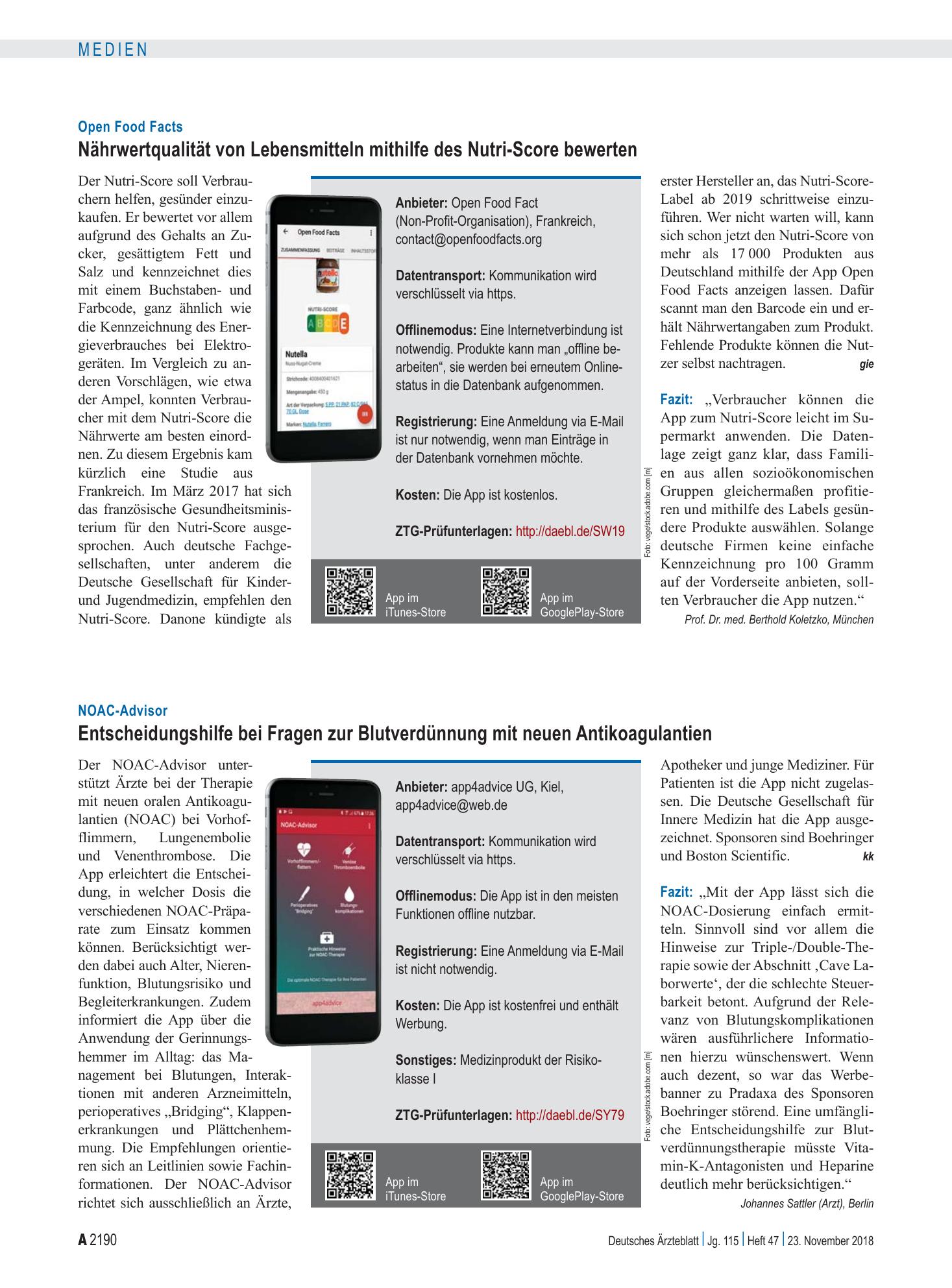Vorschauseite 1: Open Food Facts: Nährwertqualität von Lebensmitteln mithilfe des Nutri-Score bewerten – Deutsches Ärzteblatt
