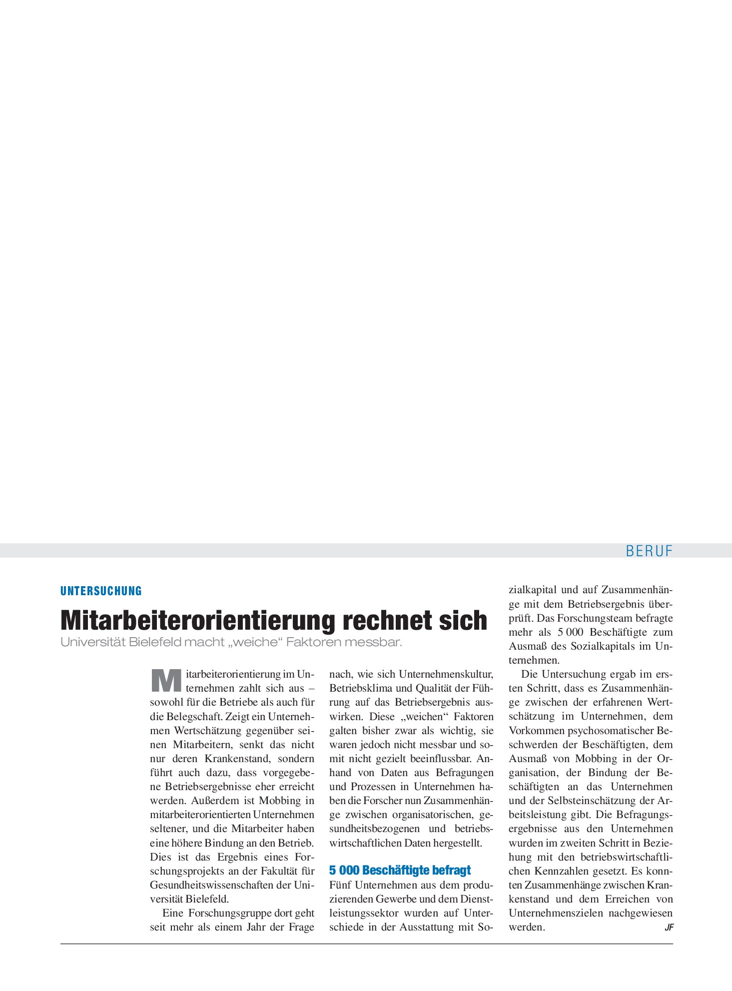 Vorschauseite 1: Untersuchung: Mitarbeiterorientierung rechnet sich – Deutsches Ärzteblatt