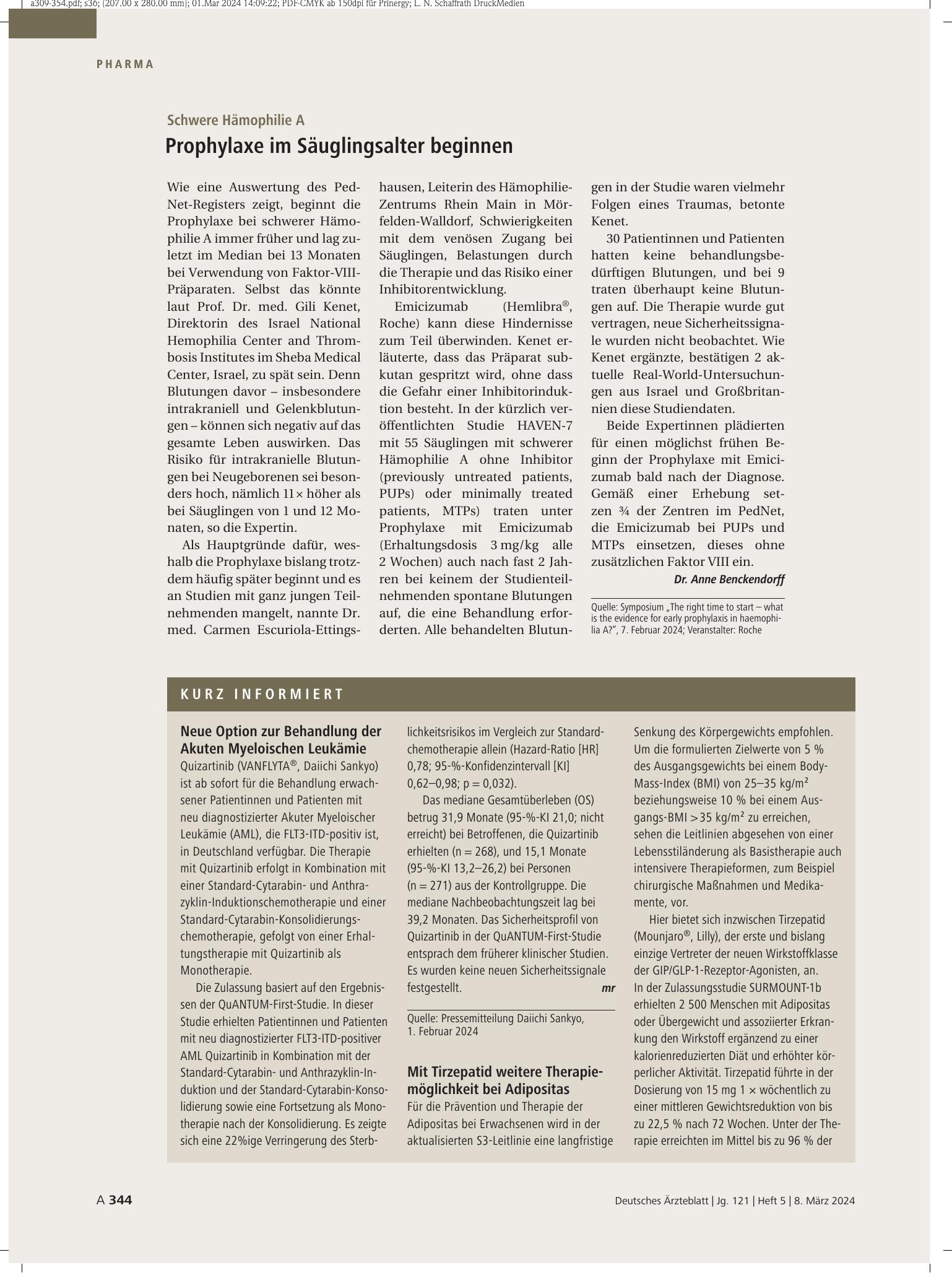 Vorschauseite 1: Kurz informiert – Deutsches Ärzteblatt