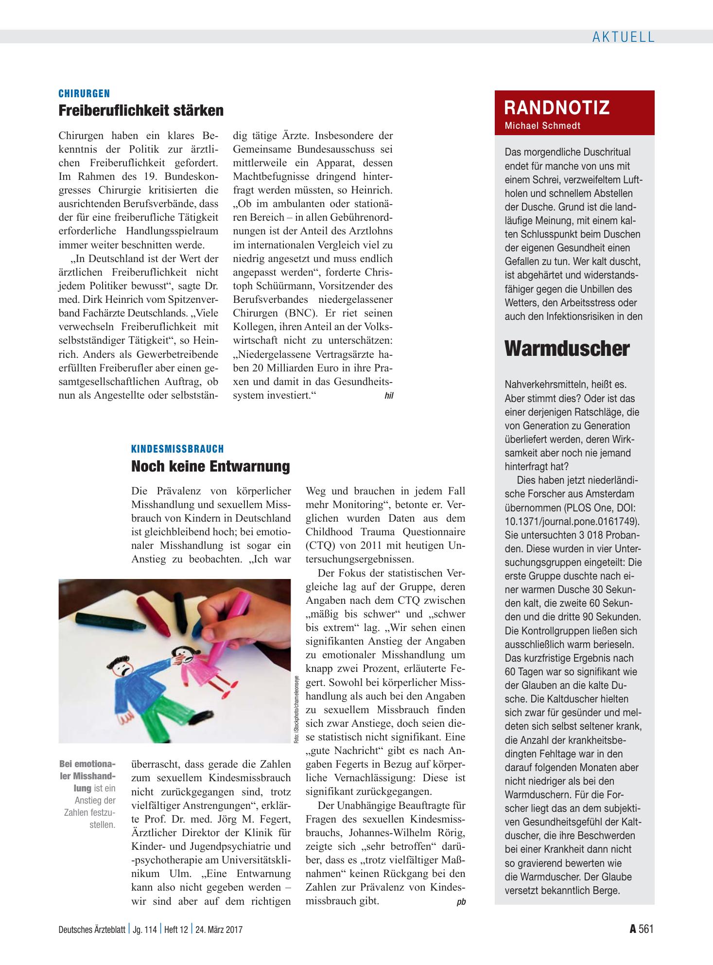 Vorschauseite 1: Randnotiz: Warmduscher – Deutsches Ärzteblatt
