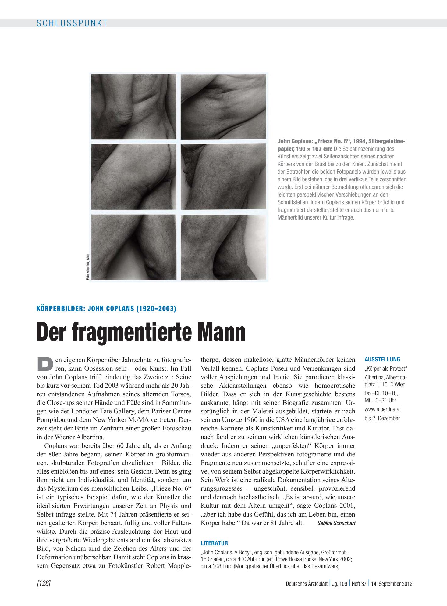 Vorschauseite 1: Körperbilder: John Coplans (1920–2003) – Der fragmentierte Mann – Deutsches Ärzteblatt