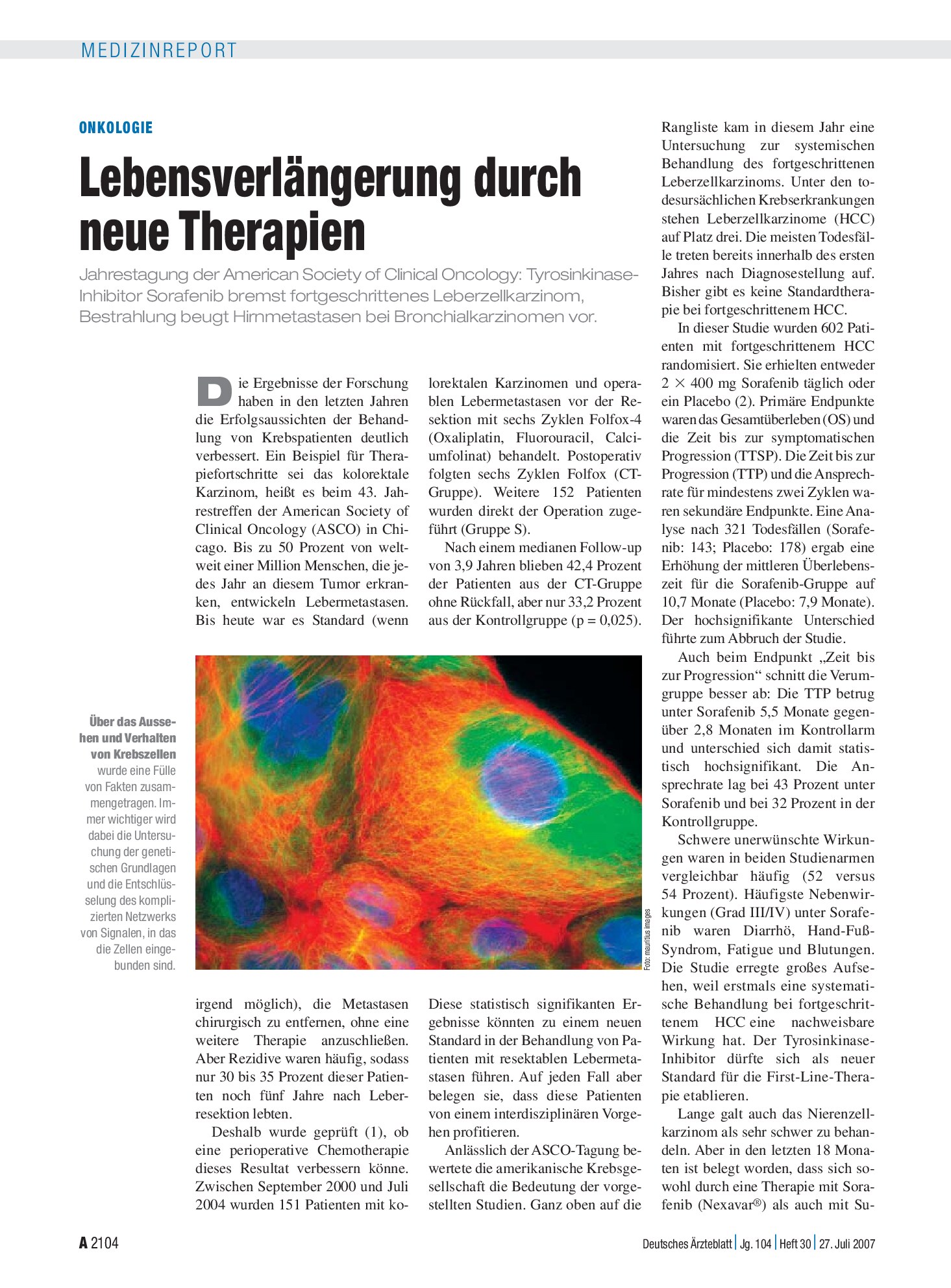 Vorschauseite 1: Onkologie: Lebensverlängerung durch neue Therapien – Deutsches Ärzteblatt
