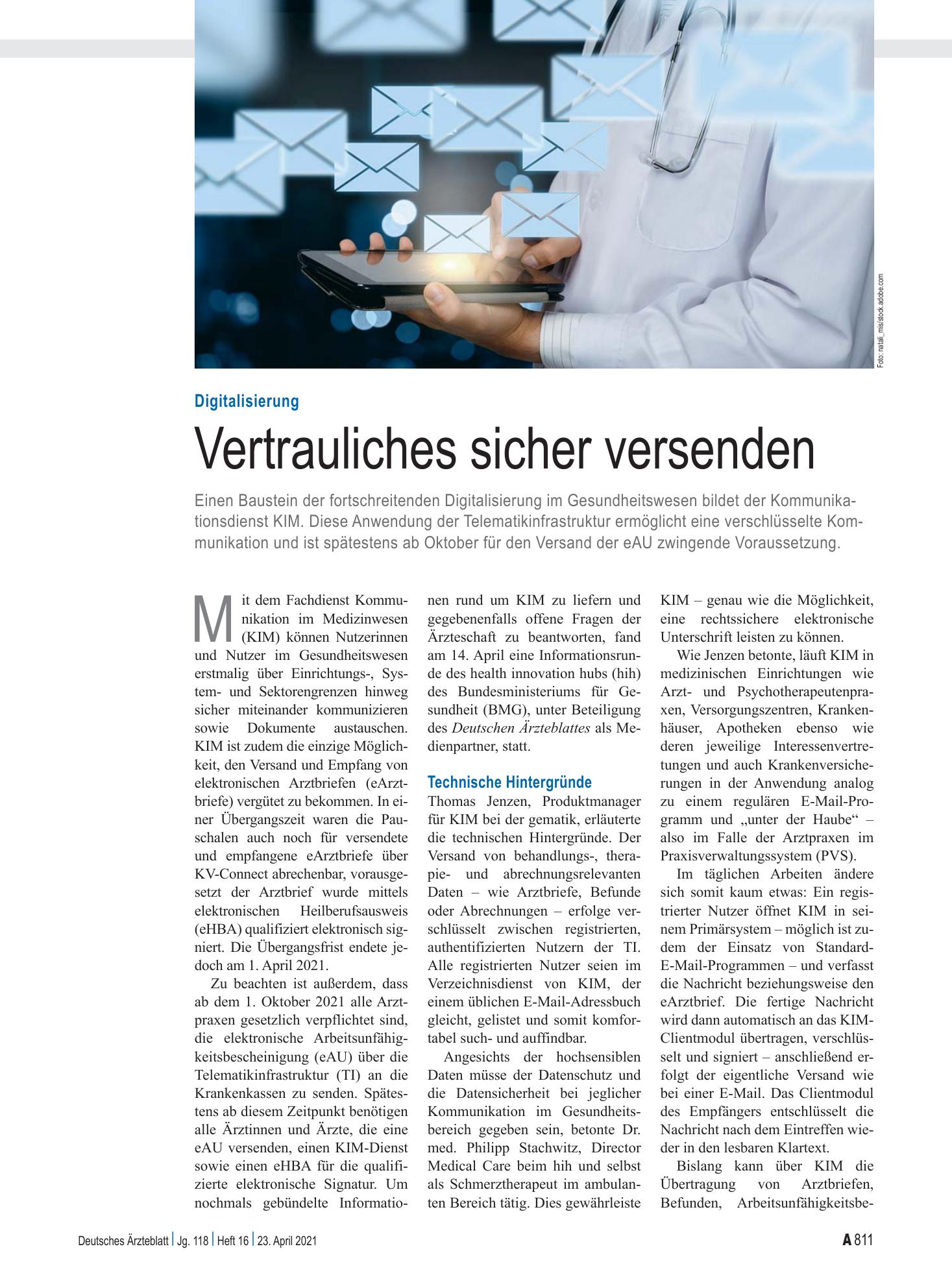 Vorschauseite 1: Digitalisierung: Vertrauliches sicher versenden – Deutsches Ärzteblatt