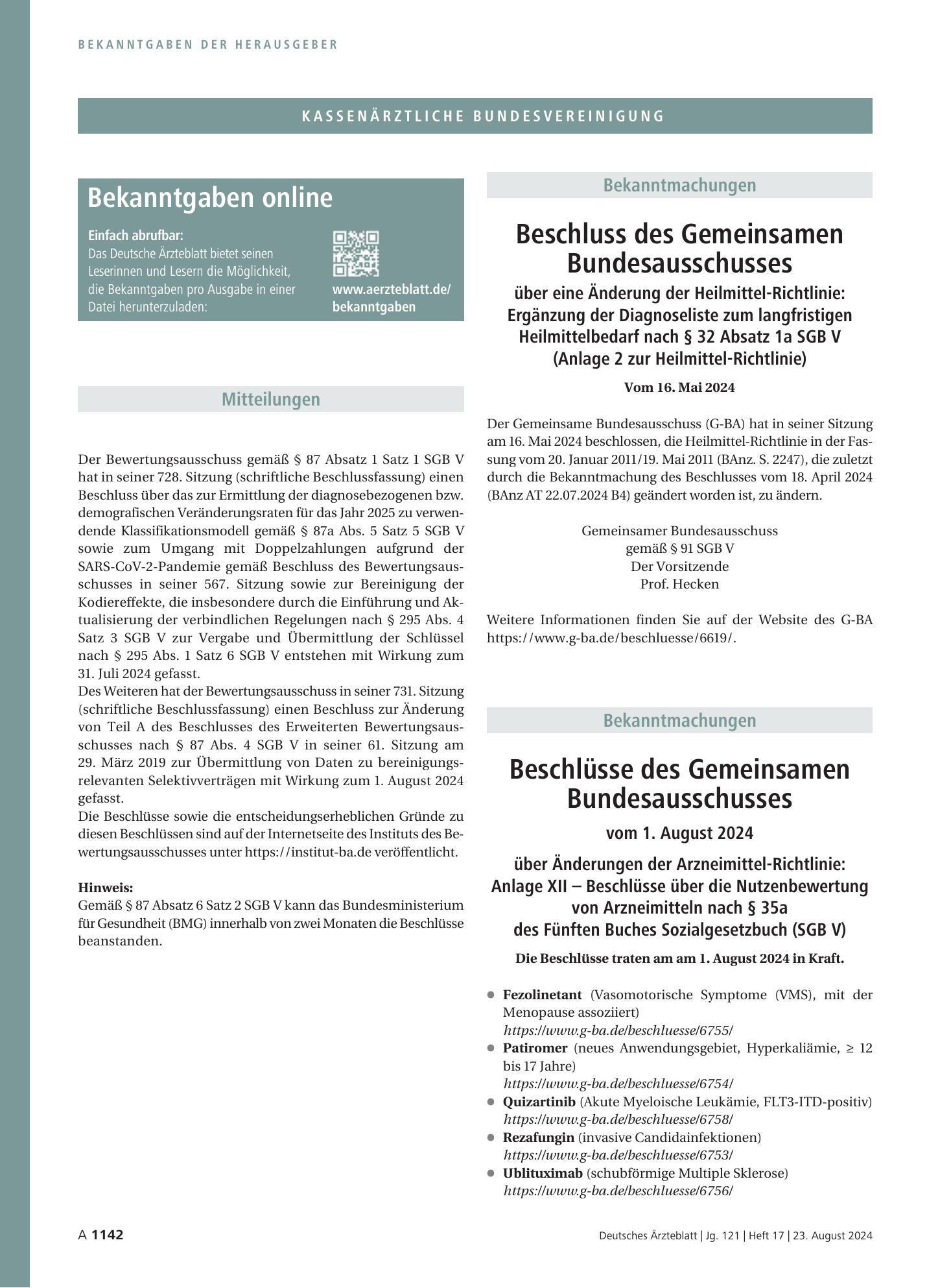 Vorschauseite 1: Mitteilungen – Deutsches Ärzteblatt