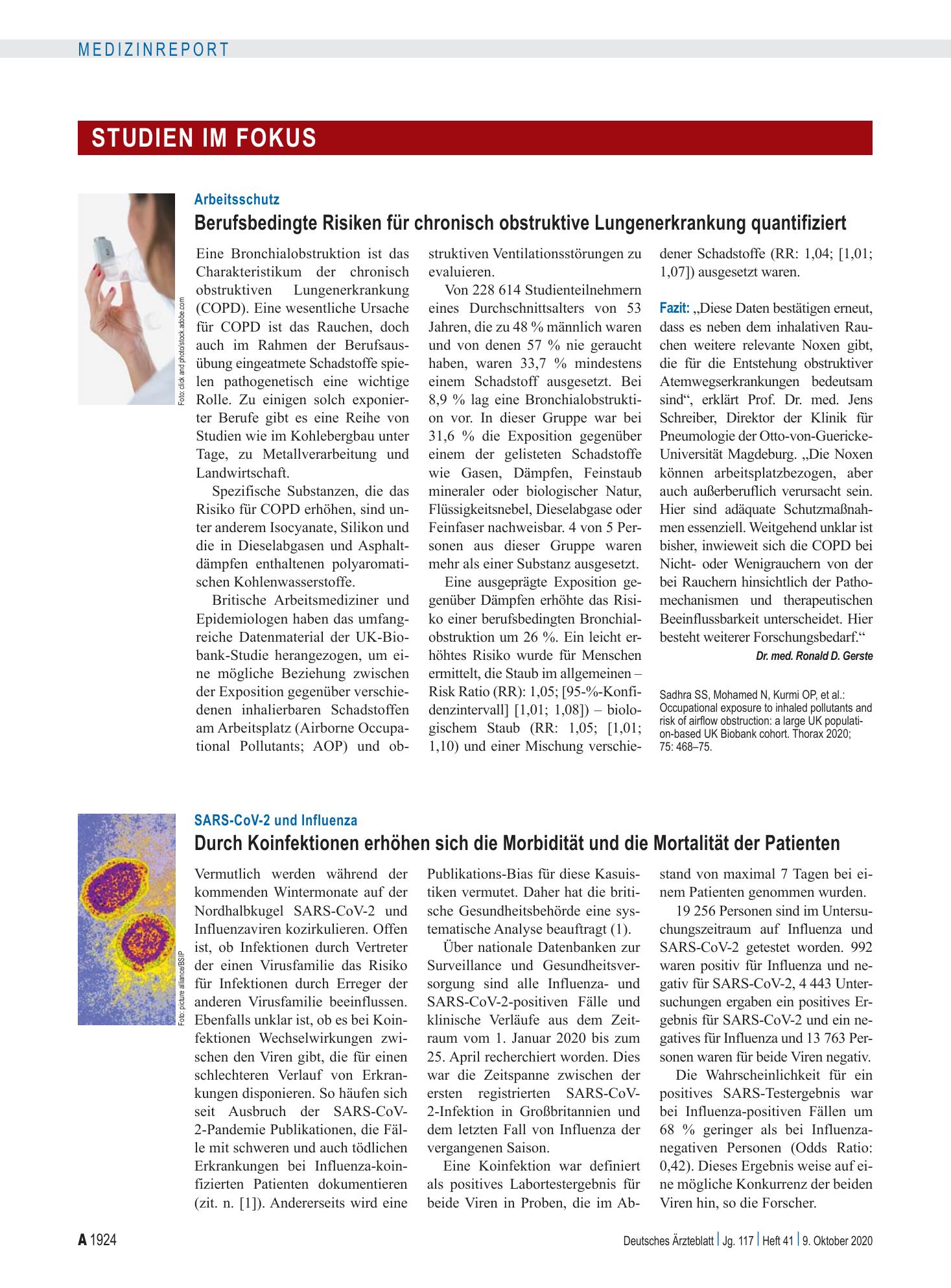 Vorschauseite 1: Arbeitsschutz: Berufsbedingte Risiken für chronisch obstruktive Lungenerkrankung quantifiziert – Deutsches Ärzteblatt