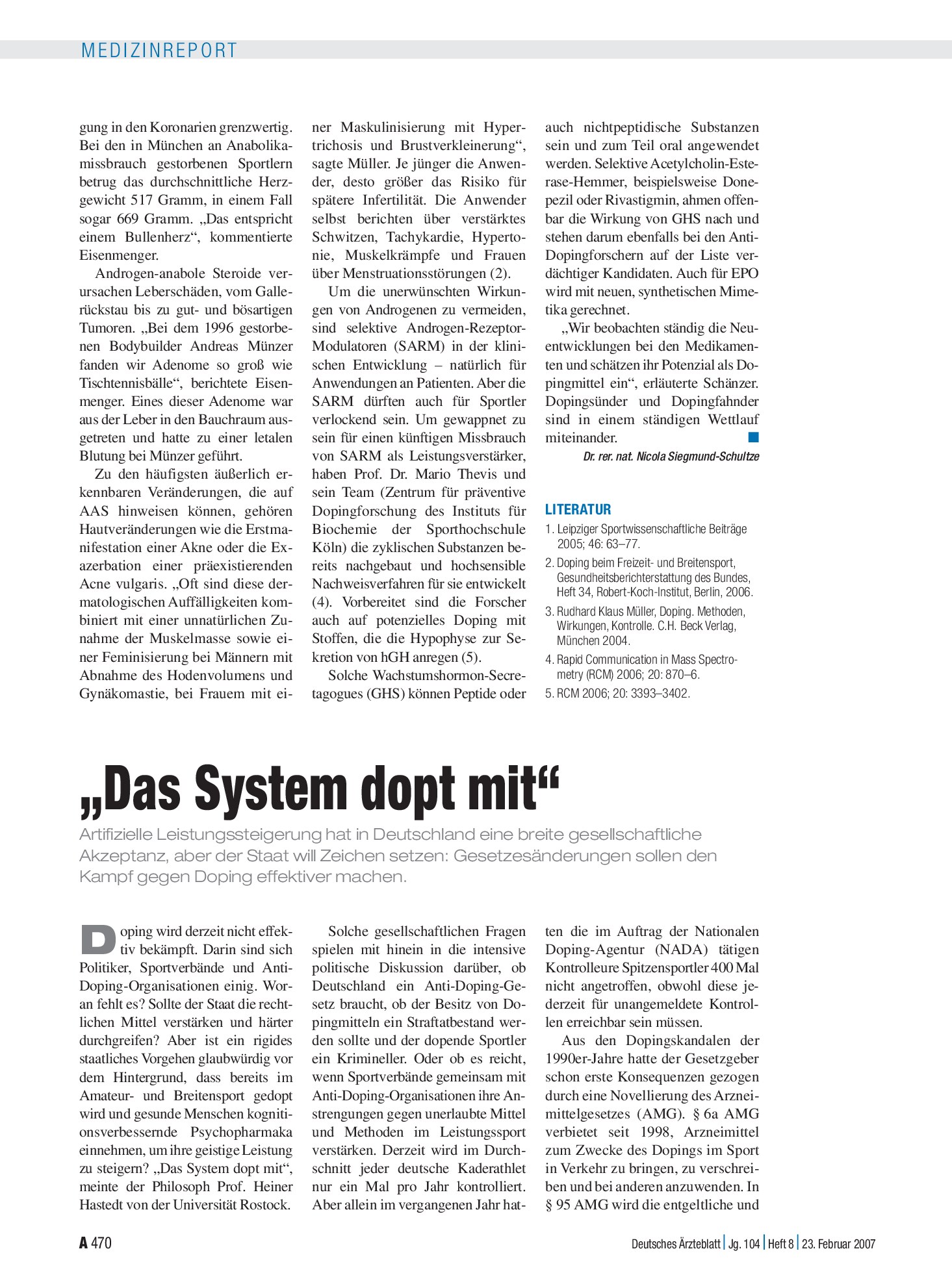 Vorschauseite 1: „Das System dopt mit“ – Deutsches Ärzteblatt