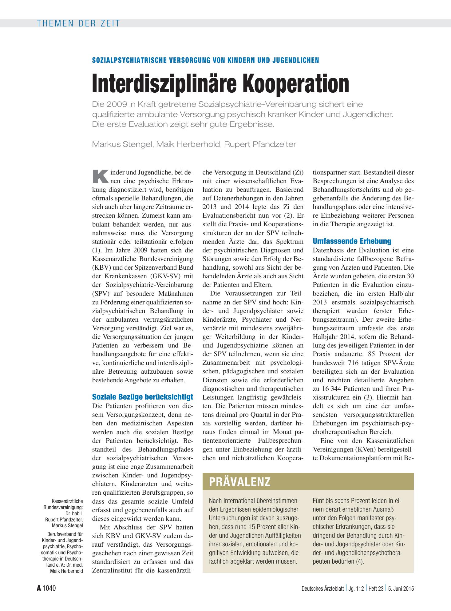 Vorschauseite 1: Sozialpsychiatrische Versorgung von Kindern und Jugendlichen: Interdisziplinäre Kooperation – Deutsches Ärzteblatt
