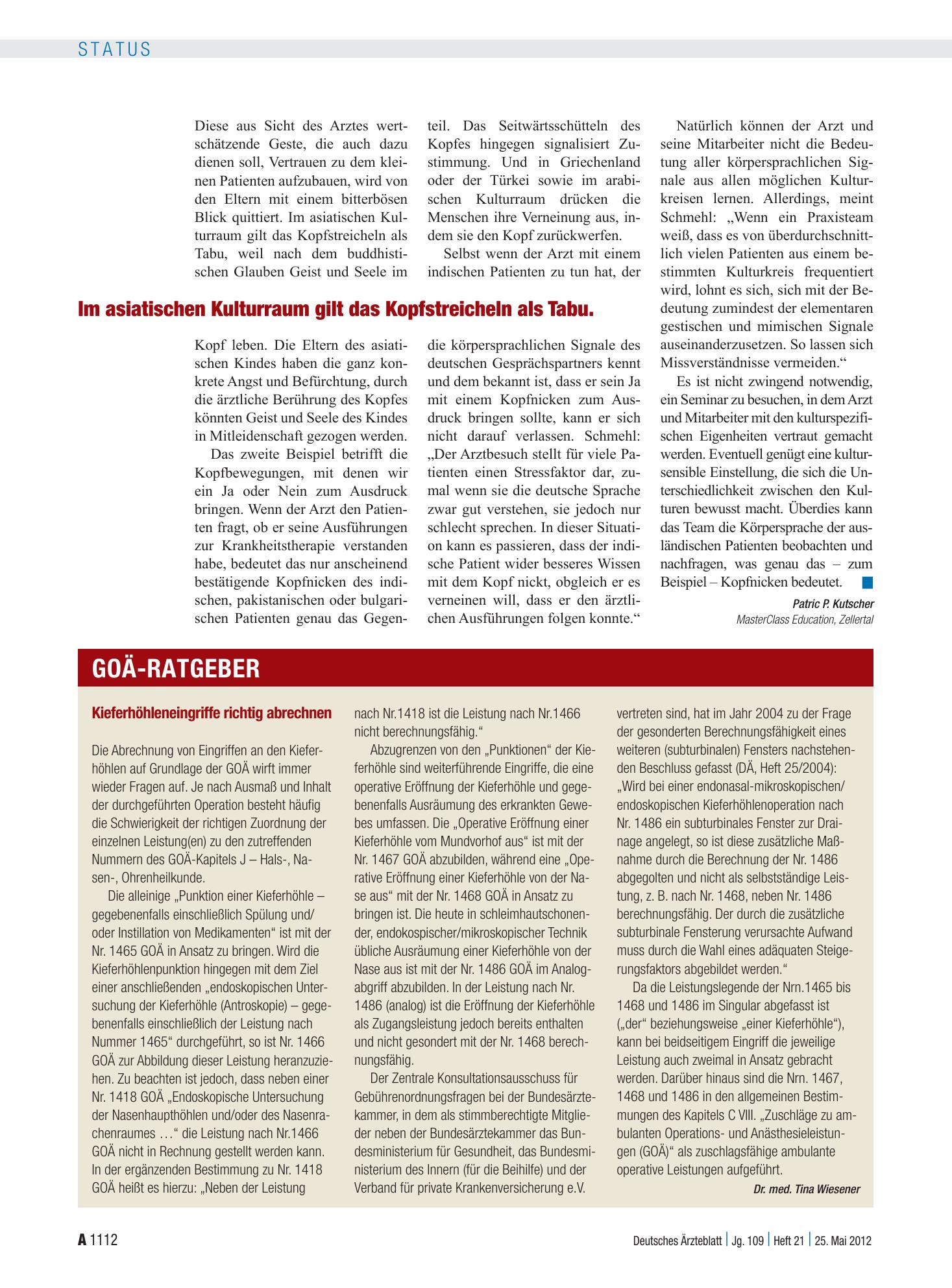 Vorschauseite 1: Kieferhöhleneingriffe richtig abrechnen – Deutsches Ärzteblatt