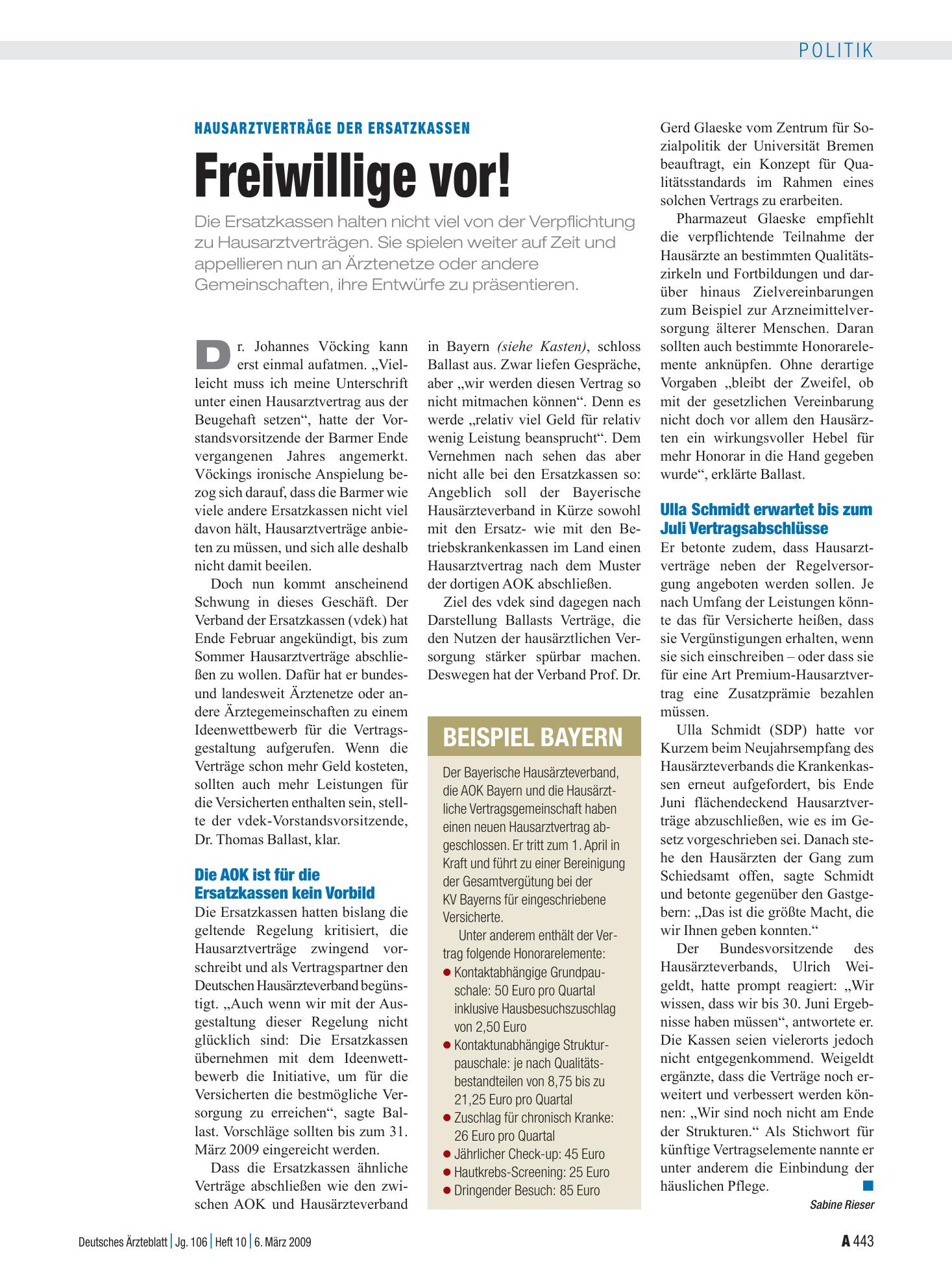 Vorschauseite 1: Hausarztverträge der Ersatzkassen: Freiwillige vor! – Deutsches Ärzteblatt