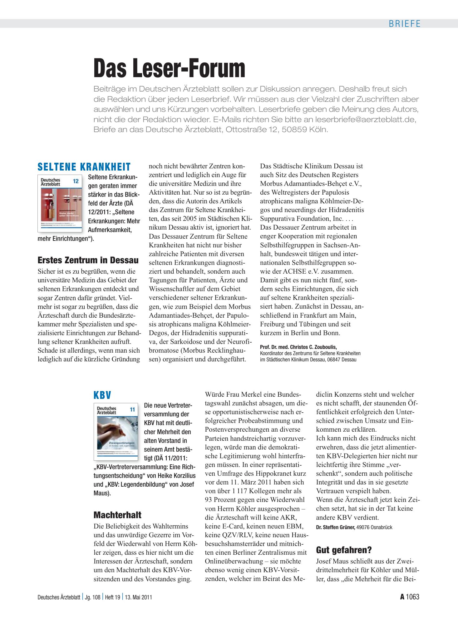 Vorschauseite 1: KBV: Machterhalt – Deutsches Ärzteblatt