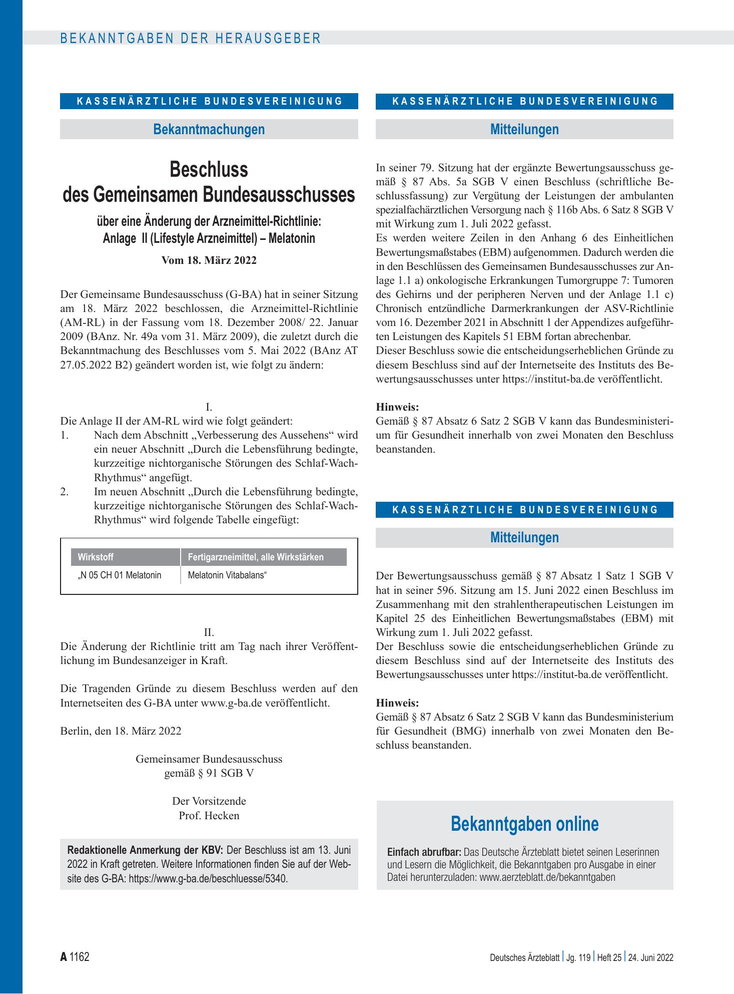 Vorschauseite 1: Mitteilungen – Deutsches Ärzteblatt