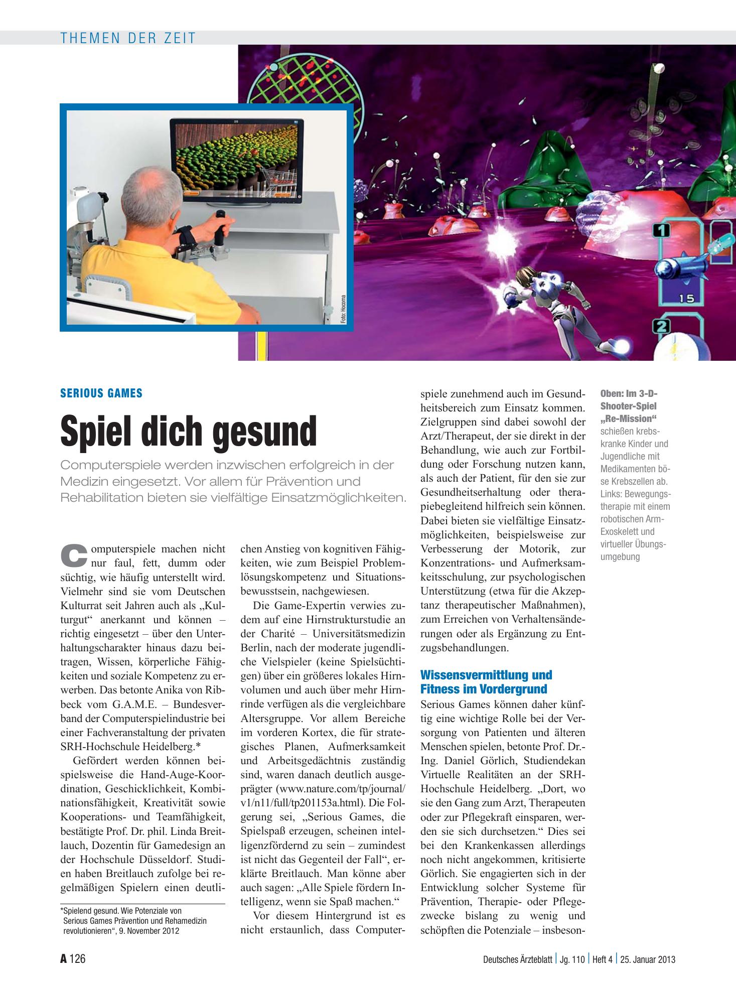 Vorschauseite 1: Serious Games: Spiel dich gesund – Deutsches Ärzteblatt