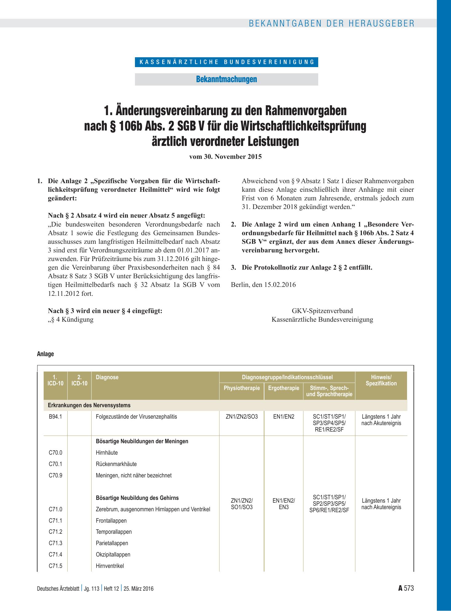 Vorschauseite 1: 1. Änderungsvereinbarung zu den Rahmenvorgaben nach § 106b Abs. 2 SGB V für die Wirtschaftlichkeitsprüfung ärztlich verordneter Leistungen – Deutsches Ärzteblatt