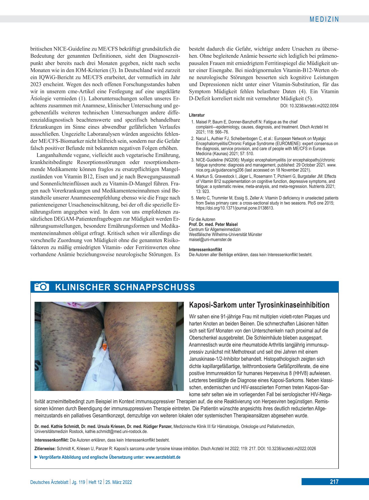 Vorschauseite 1: Kaposi-Sarkom unter Tyrosinkinaseinhibition – Deutsches Ärzteblatt