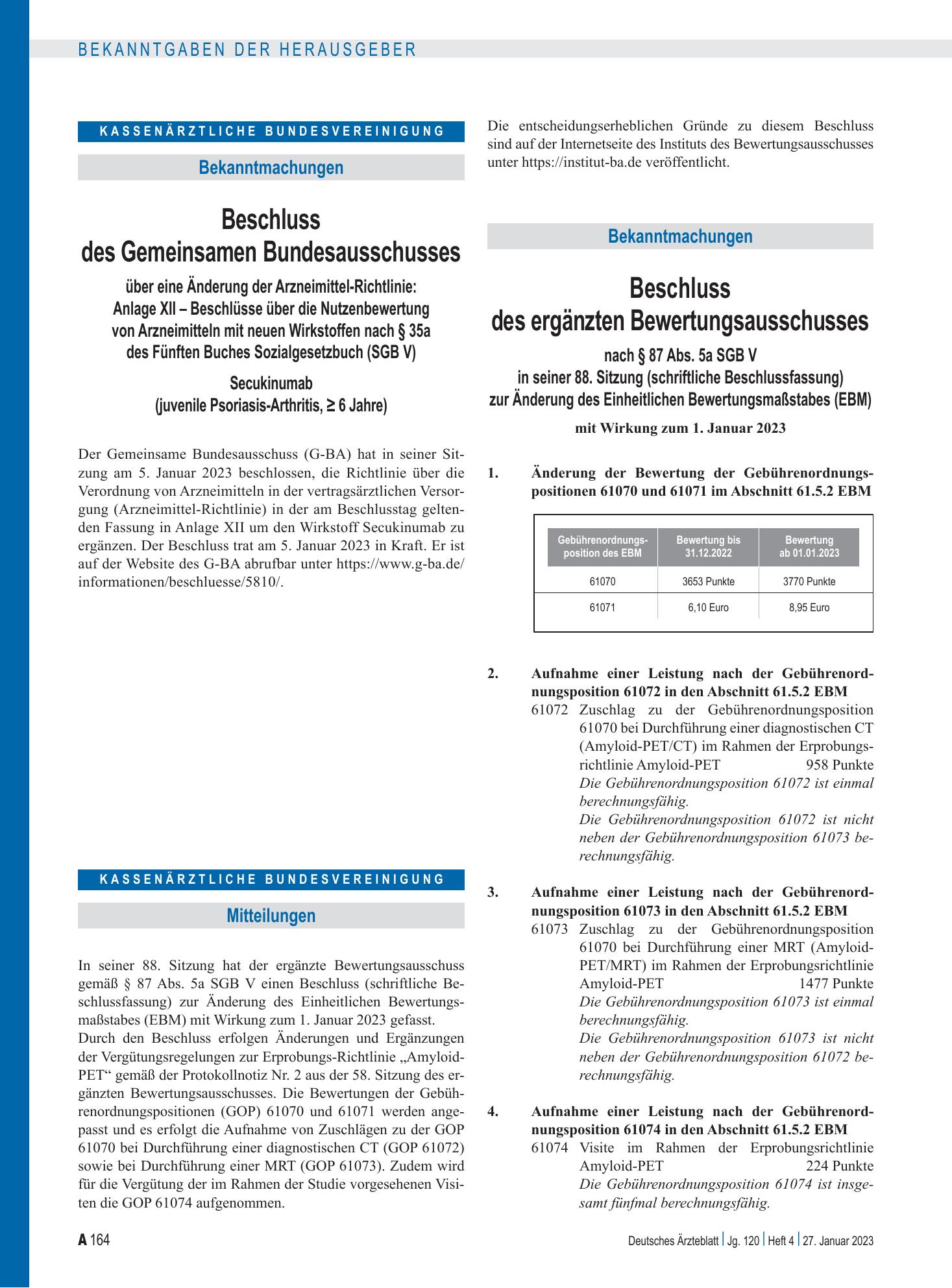 Vorschauseite 1: Beschluss des Gemeinsamen Bundesausschusses über eine Änderung der Arzneimittel-Richtlinie: Anlage XII – Secukinumab (juvenile Psoriasis-Arthritis, ≥ 6 Jahre) – Deutsches Ärztebla…