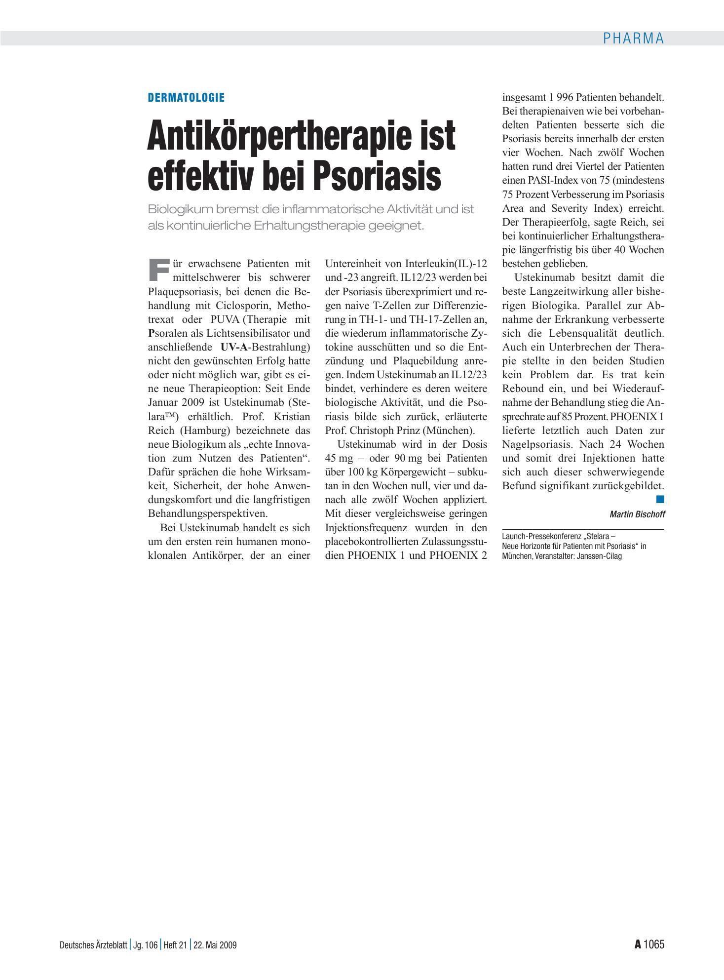Vorschauseite 1: Dermatologie: Antikörpertherapie ist effektiv bei Psoriasis – Deutsches Ärzteblatt
