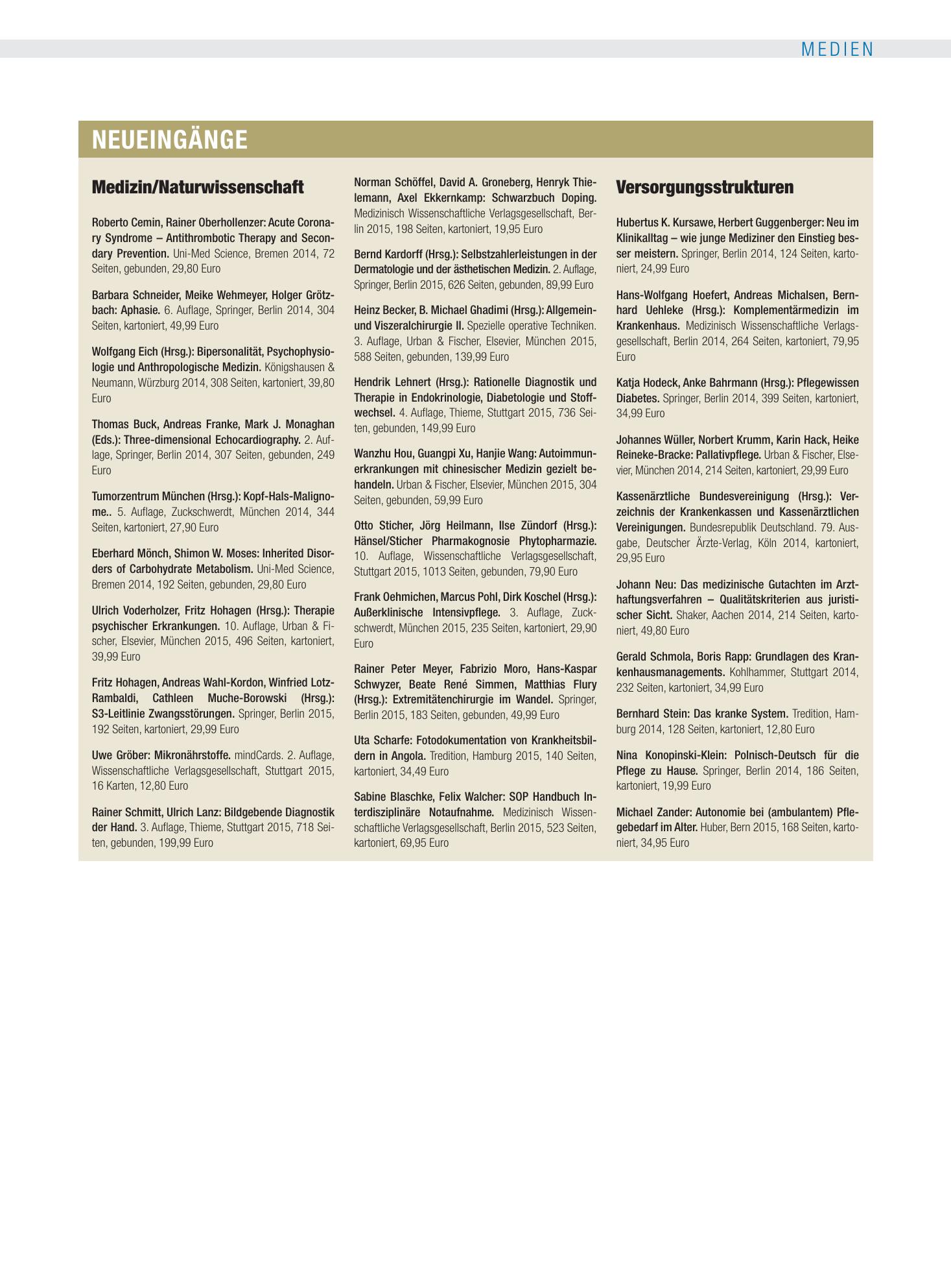 Vorschauseite 1: Neueingänge – Deutsches Ärzteblatt