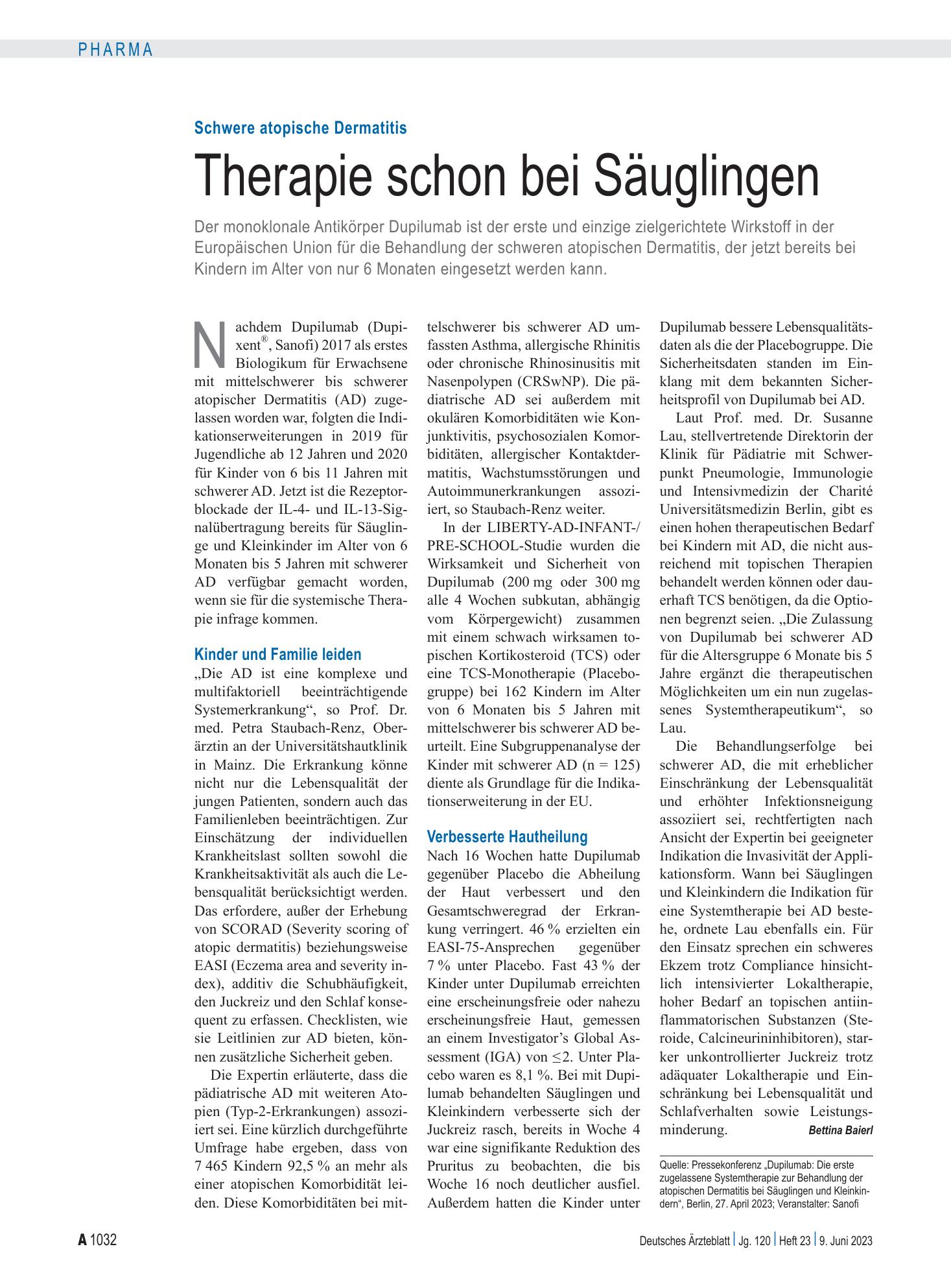 Vorschauseite 1: Schwere atopische Dermatitis: Therapie schon bei Säuglingen – Deutsches Ärzteblatt