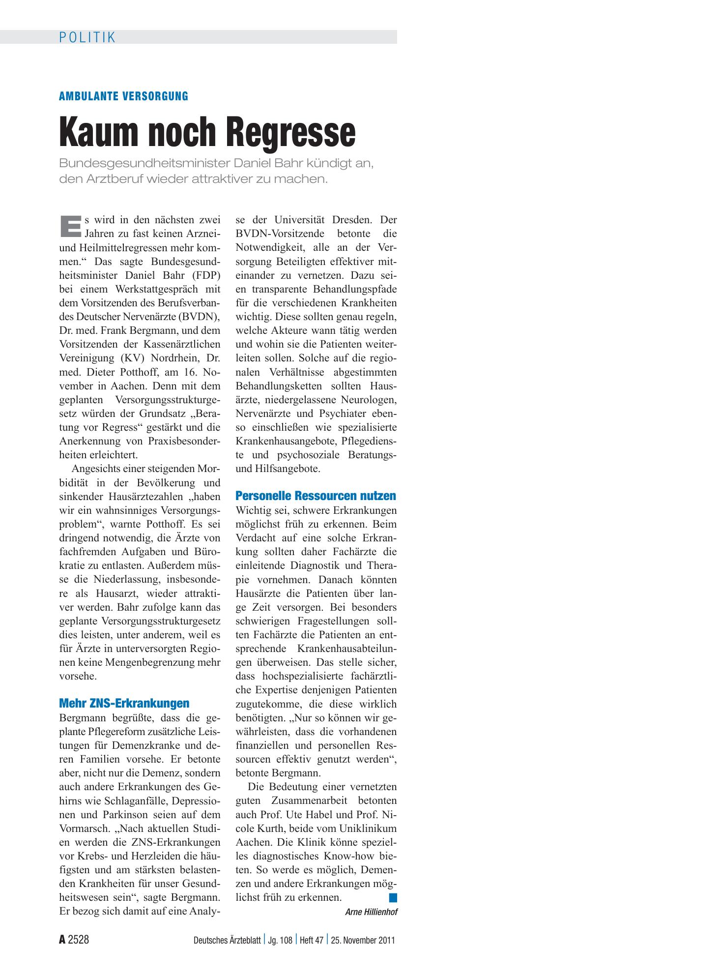 Vorschauseite 1: Ambulante Versorgung: Kaum noch Regresse – Deutsches Ärzteblatt