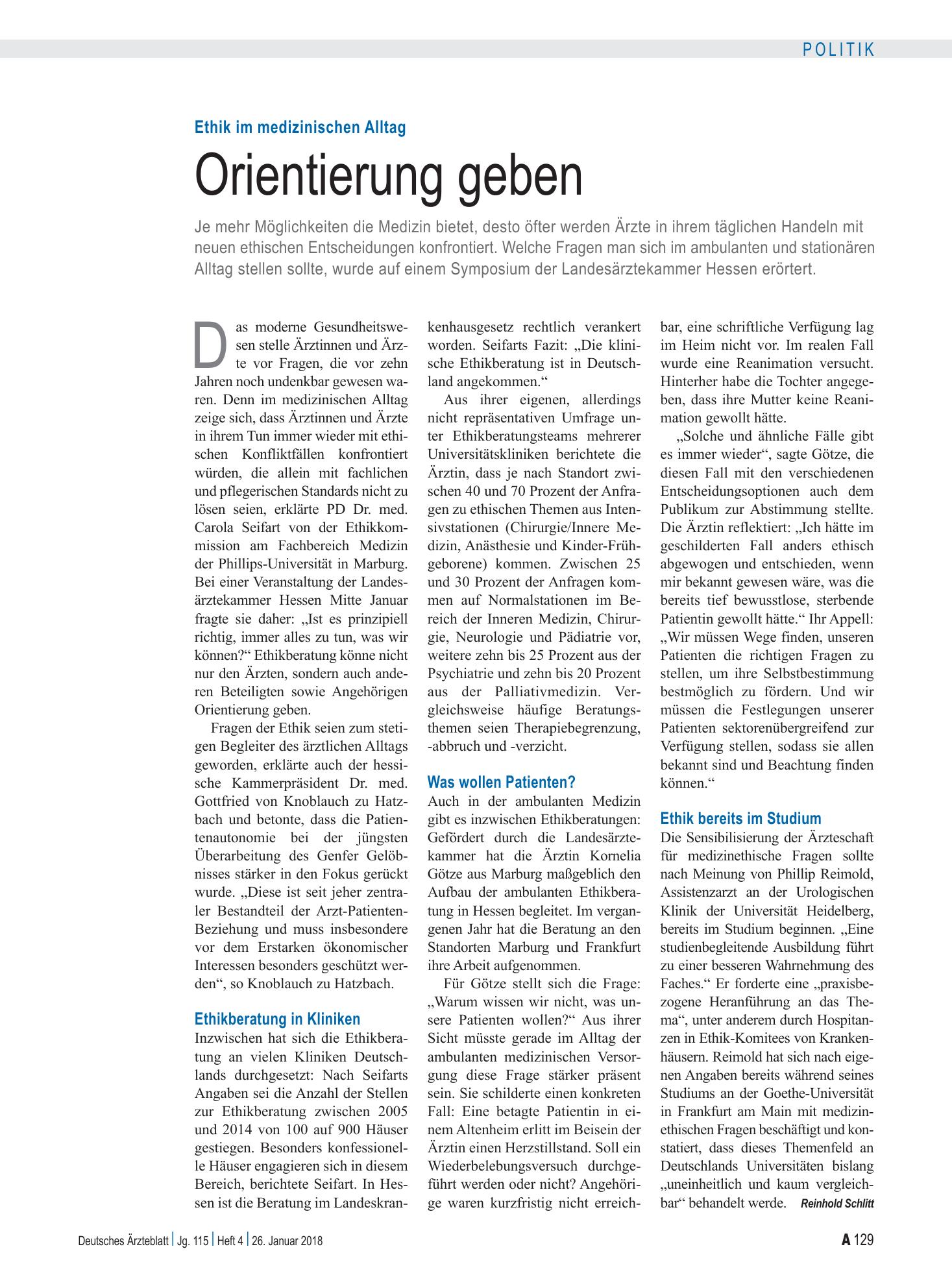 Vorschauseite 1: Ethik im medizinischen Alltag: Orientierung geben – Deutsches Ärzteblatt
