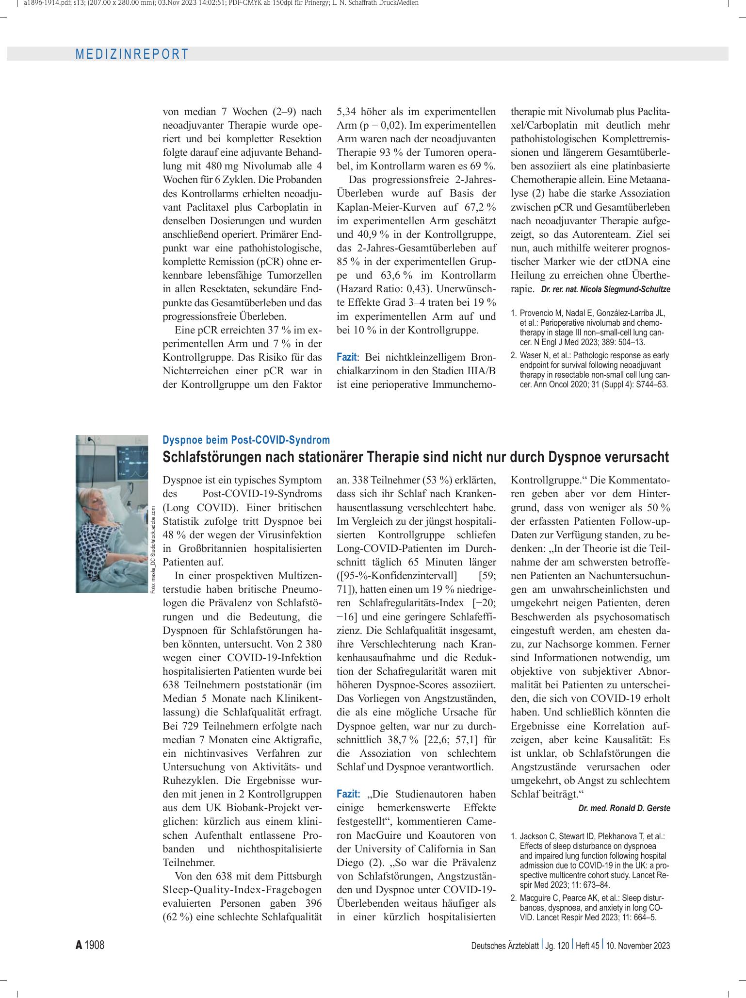 Vorschauseite 1: Dyspnoe beim Post-COVID-Syndrom: Schlafstörungen nach stationärer Therapie sind nicht nur durch Dyspnoe verursacht – Deutsches Ärzteblatt