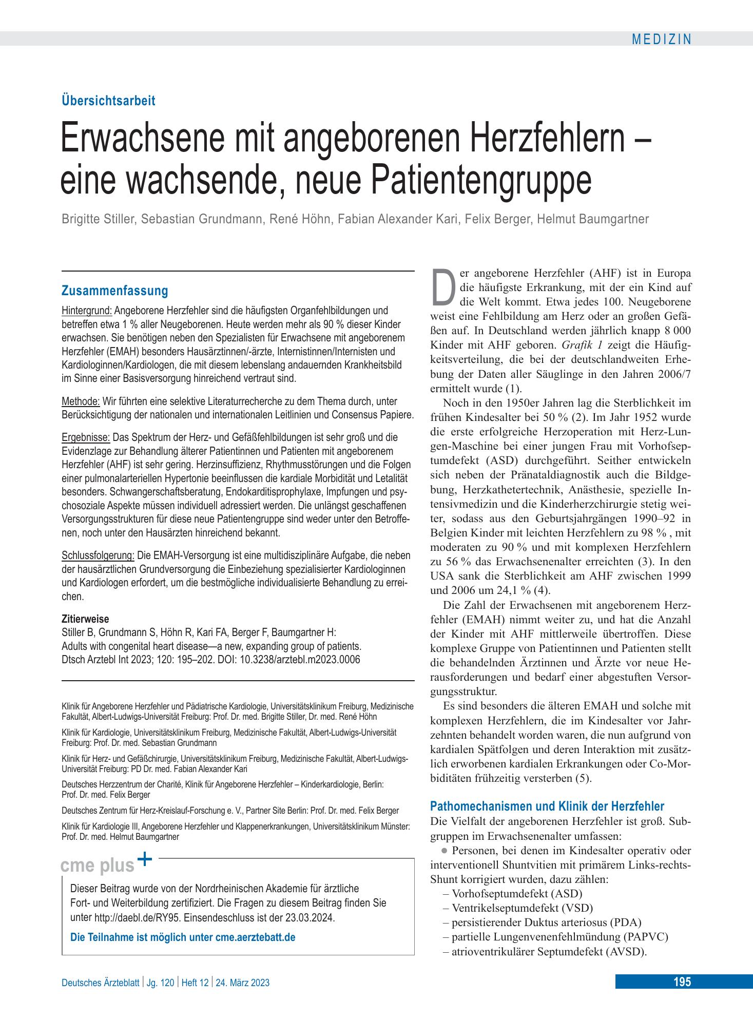 Vorschauseite 1: Erwachsene mit angeborenen Herzfehlern – eine wachsende, neue Patientengruppe – Deutsches Ärzteblatt