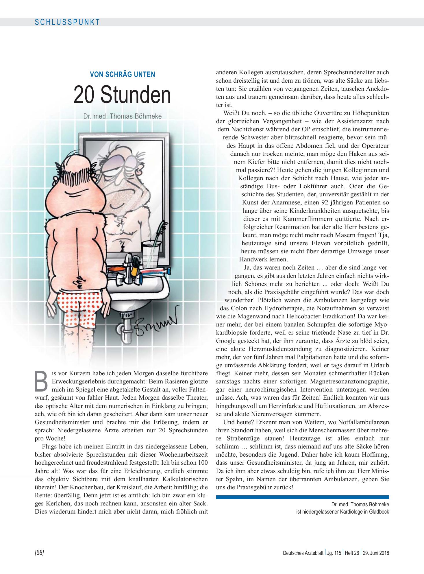 Vorschauseite 1: Von schräg unten: 20 Stunden – Deutsches Ärzteblatt